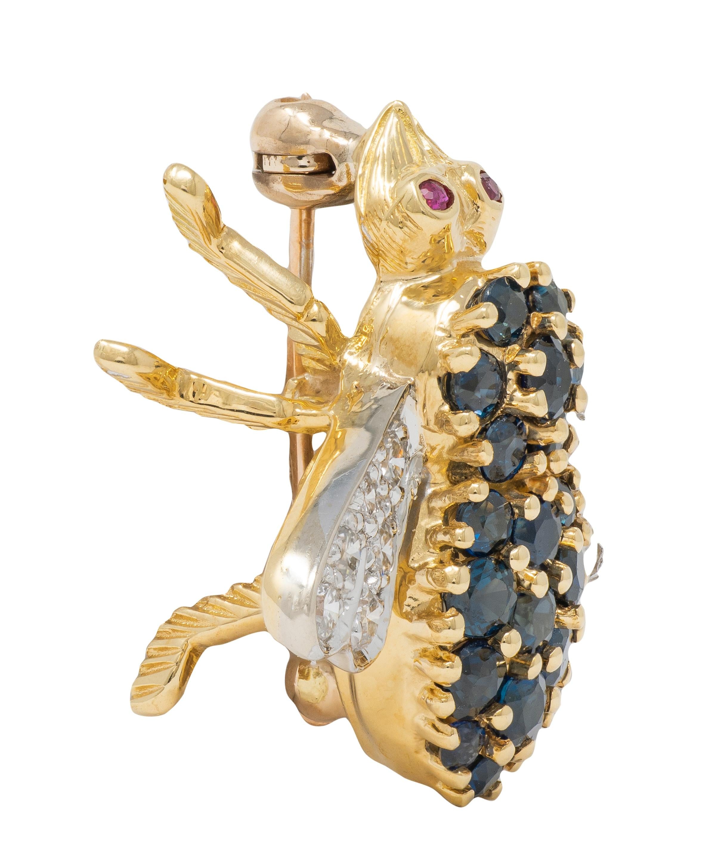 Tiffany & Co. 1960's Diamond Sapphire Ruby Platinum 18K Gold Vintage Bee Brooch