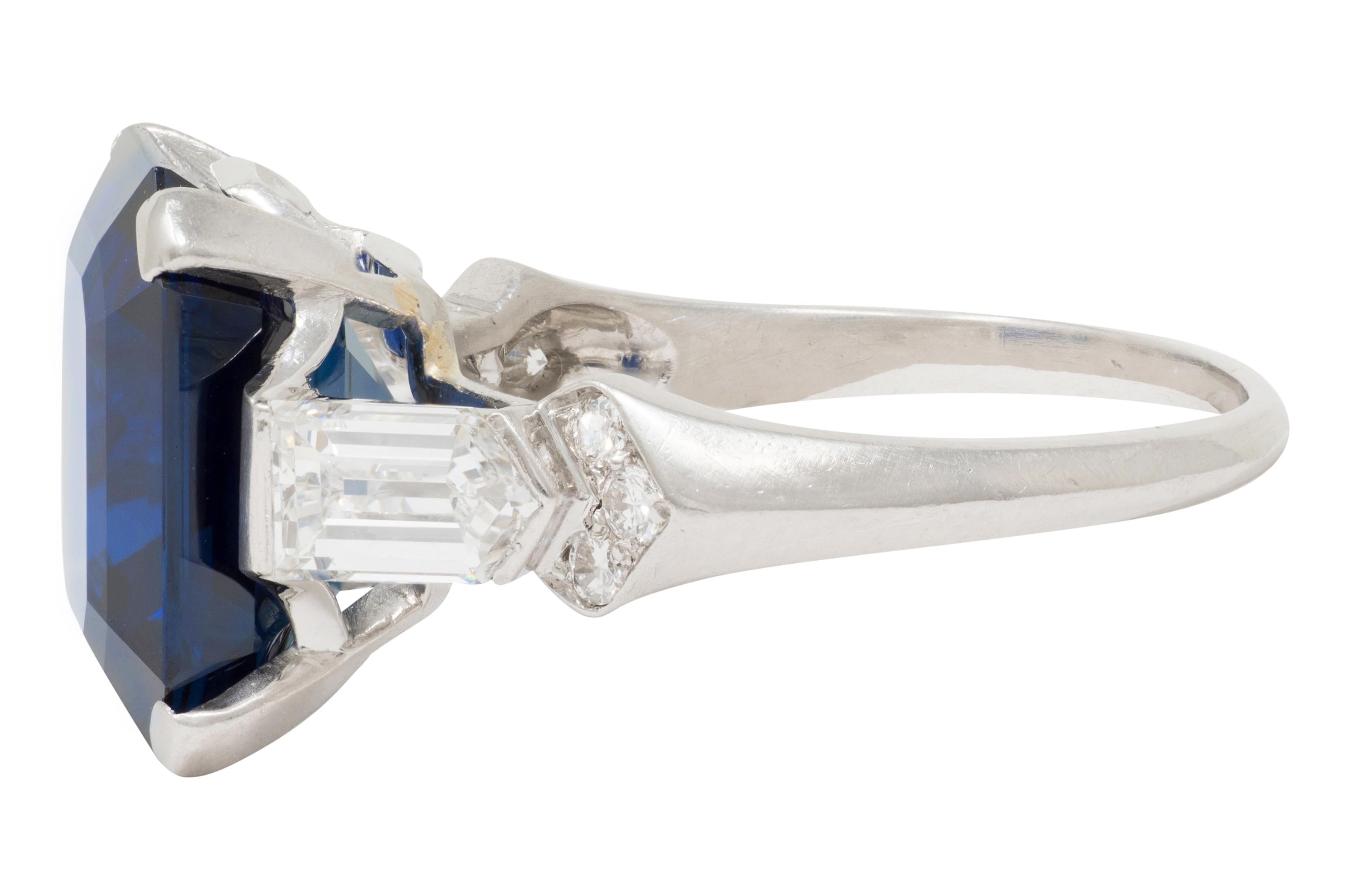 Mid-Century 9.28 CTW No Heat Sapphire Diamond Vintage Cocktail Ring AGL