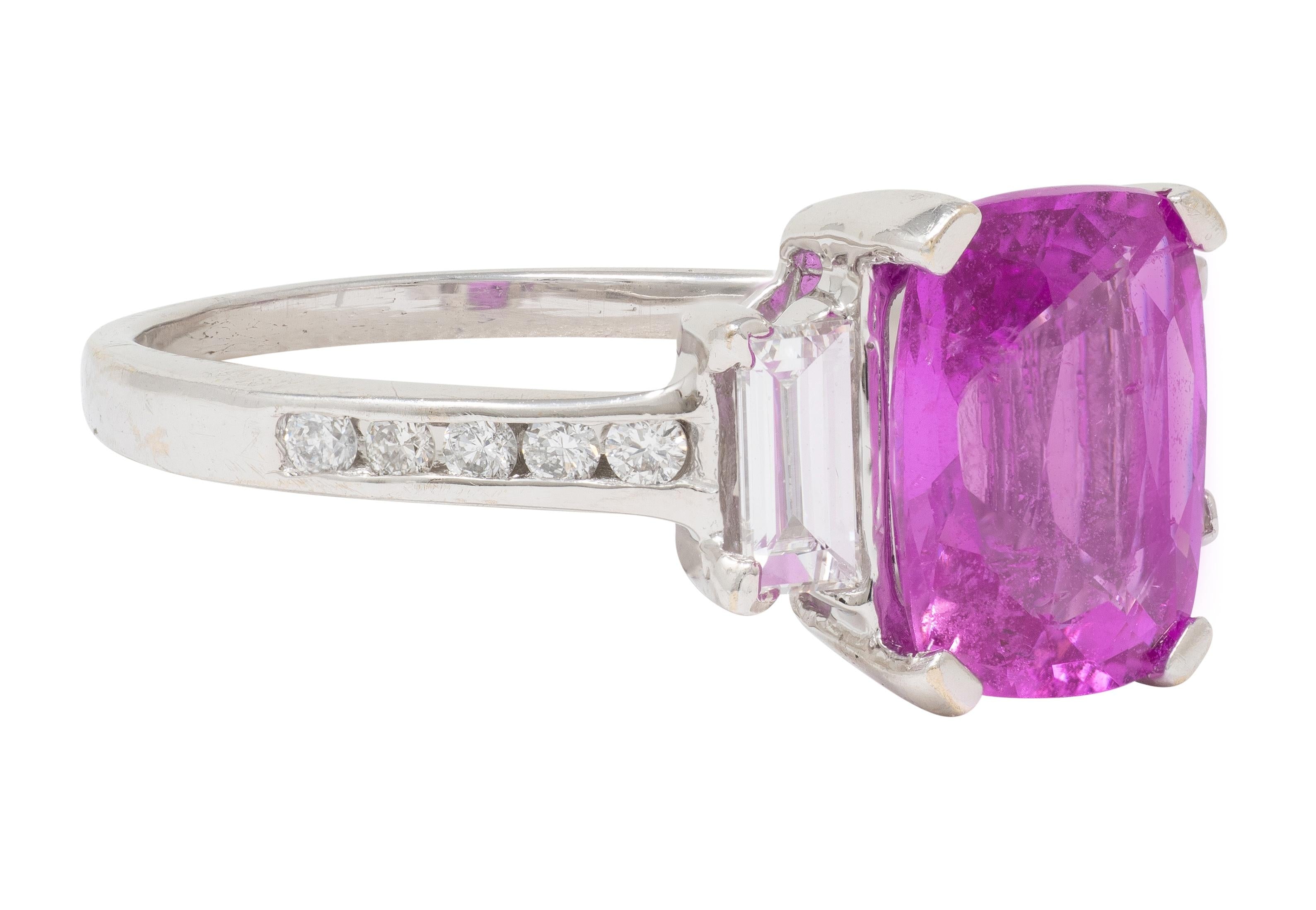 Contemporary 3.35 CTW Madagascar Pink Sapphire Diamond 18K White Gold Ring GIA
