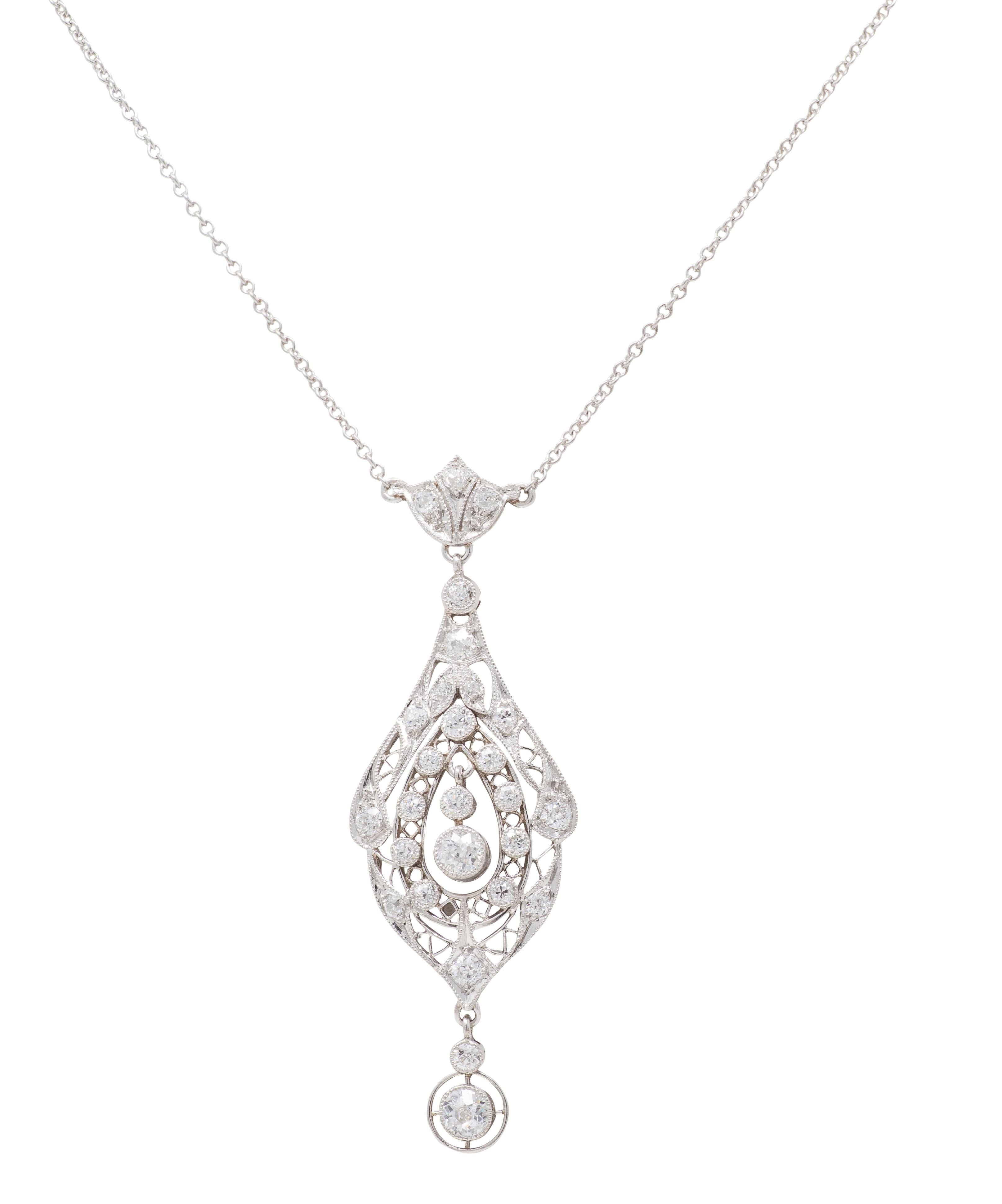Art Deco 1.54 CTW Platinum Vintage Geometric Lavalier Pendant Necklace