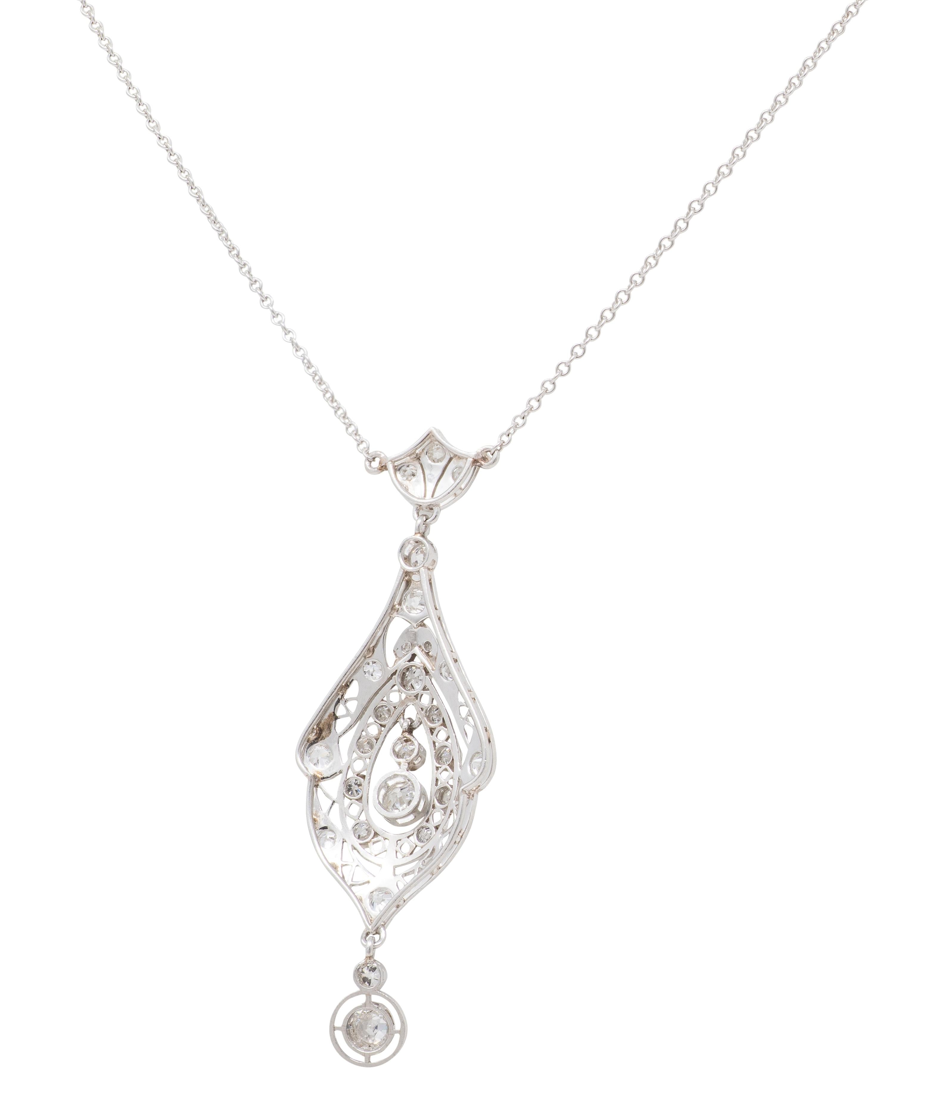 Art Deco 1.54 CTW Platinum Vintage Geometric Lavalier Pendant Necklace