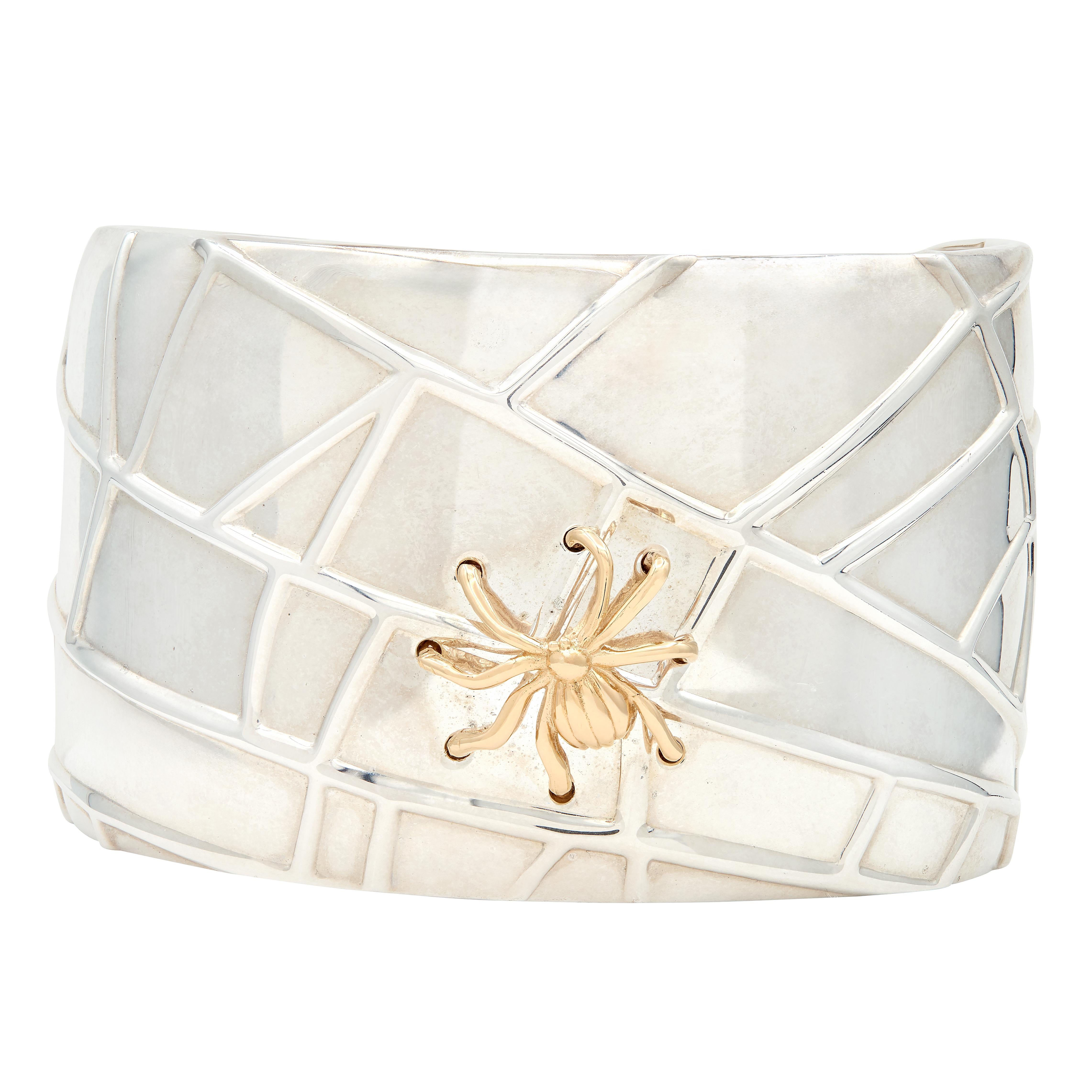 Tiffany & Co. 2001 18 Karat Yellow Gold Sterling Silver Spider Web Cuff Bracelet