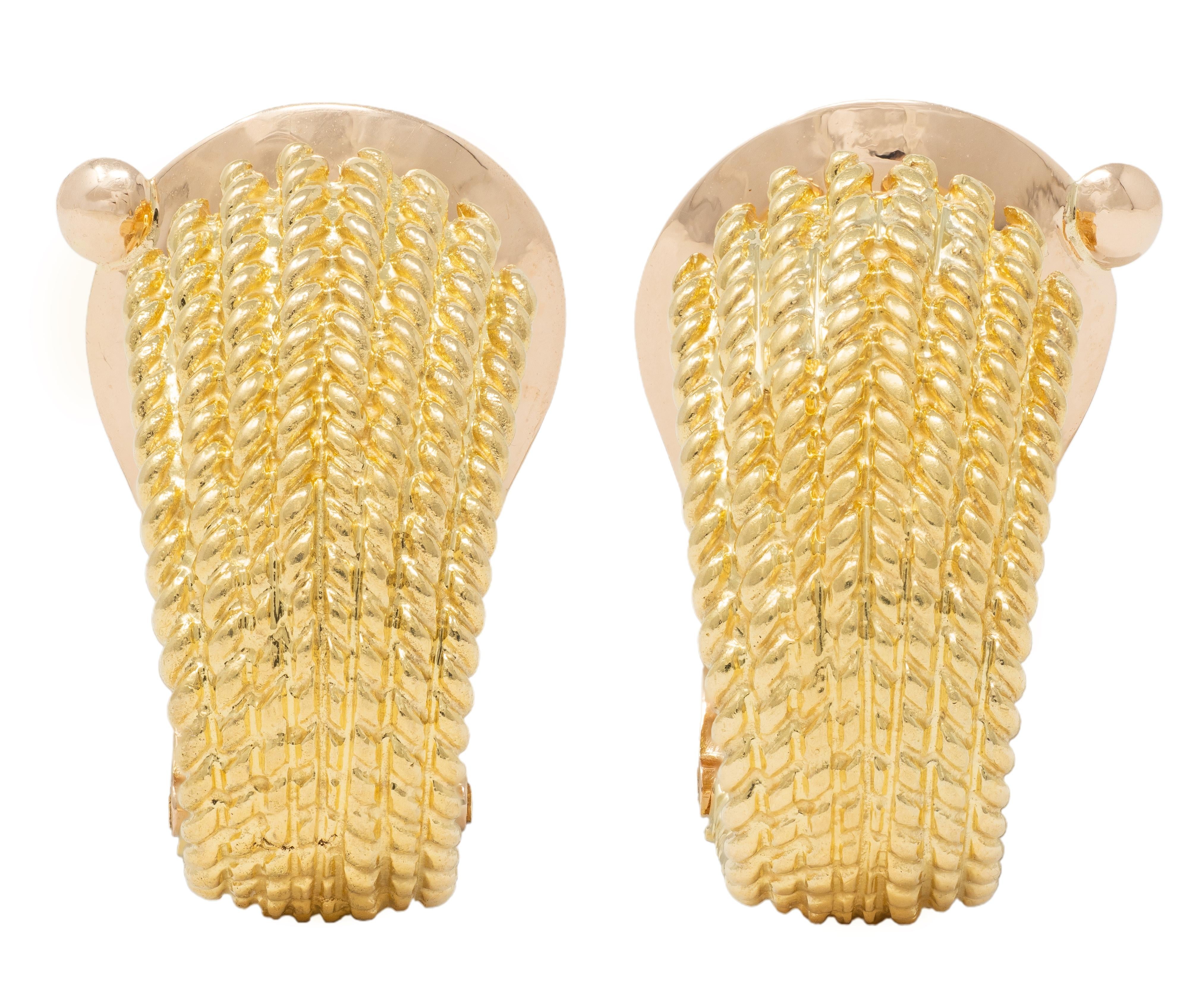 Van Cleef & Arpels French 1960's 18K Gold Twisted Rope J-Hoop Ear-Clip Earrings