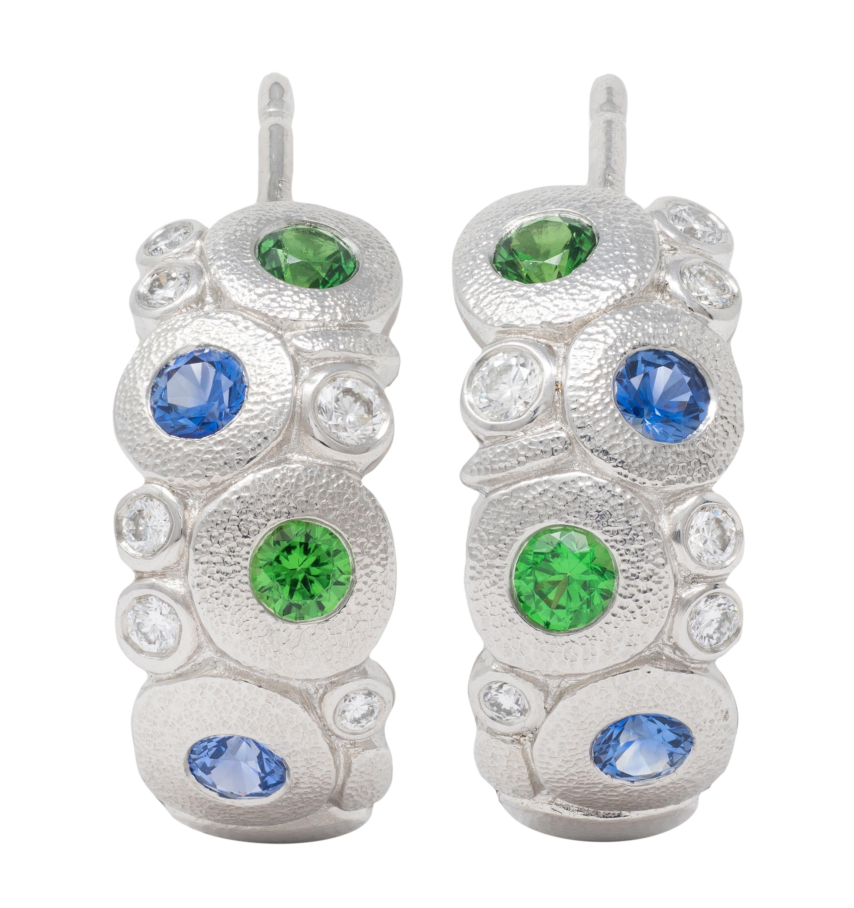 Alex Sepkus Contemporary Diamond Multi-Gem Platinum Candy J-Hoop Earrings