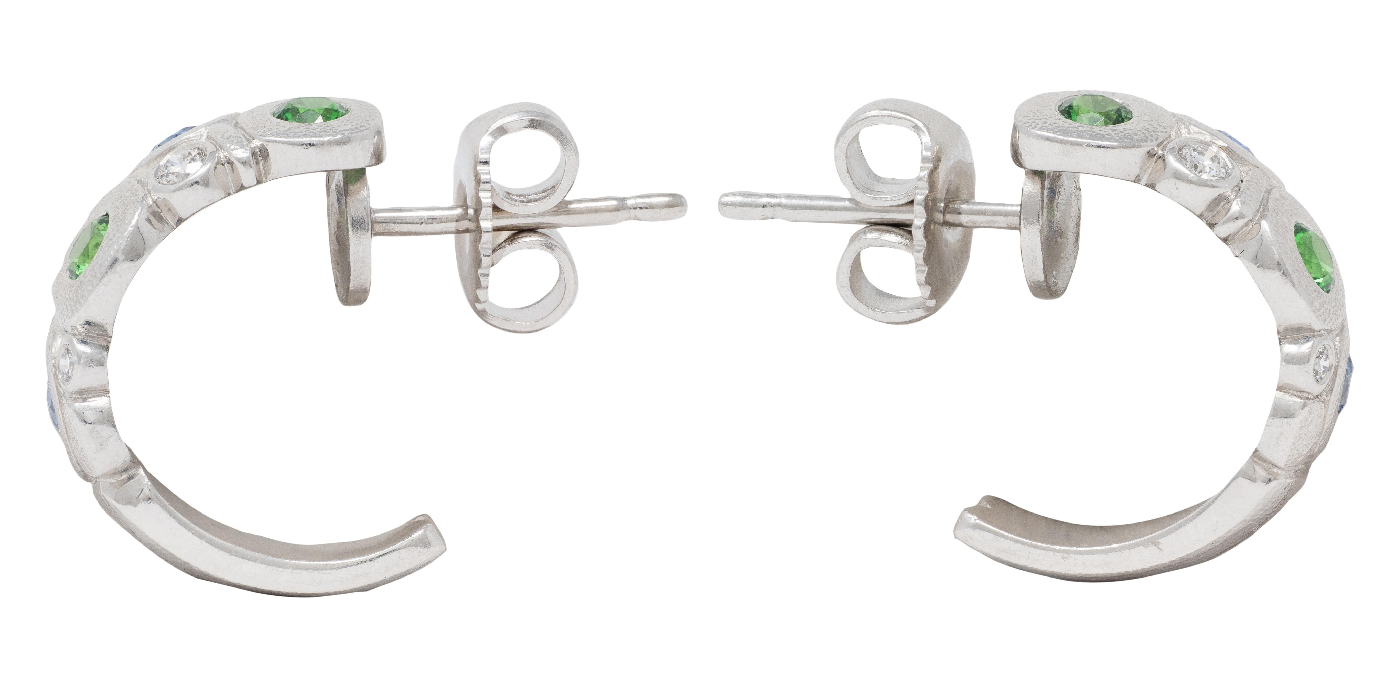 Alex Sepkus Contemporary Diamond Multi-Gem Platinum Candy J-Hoop Earrings