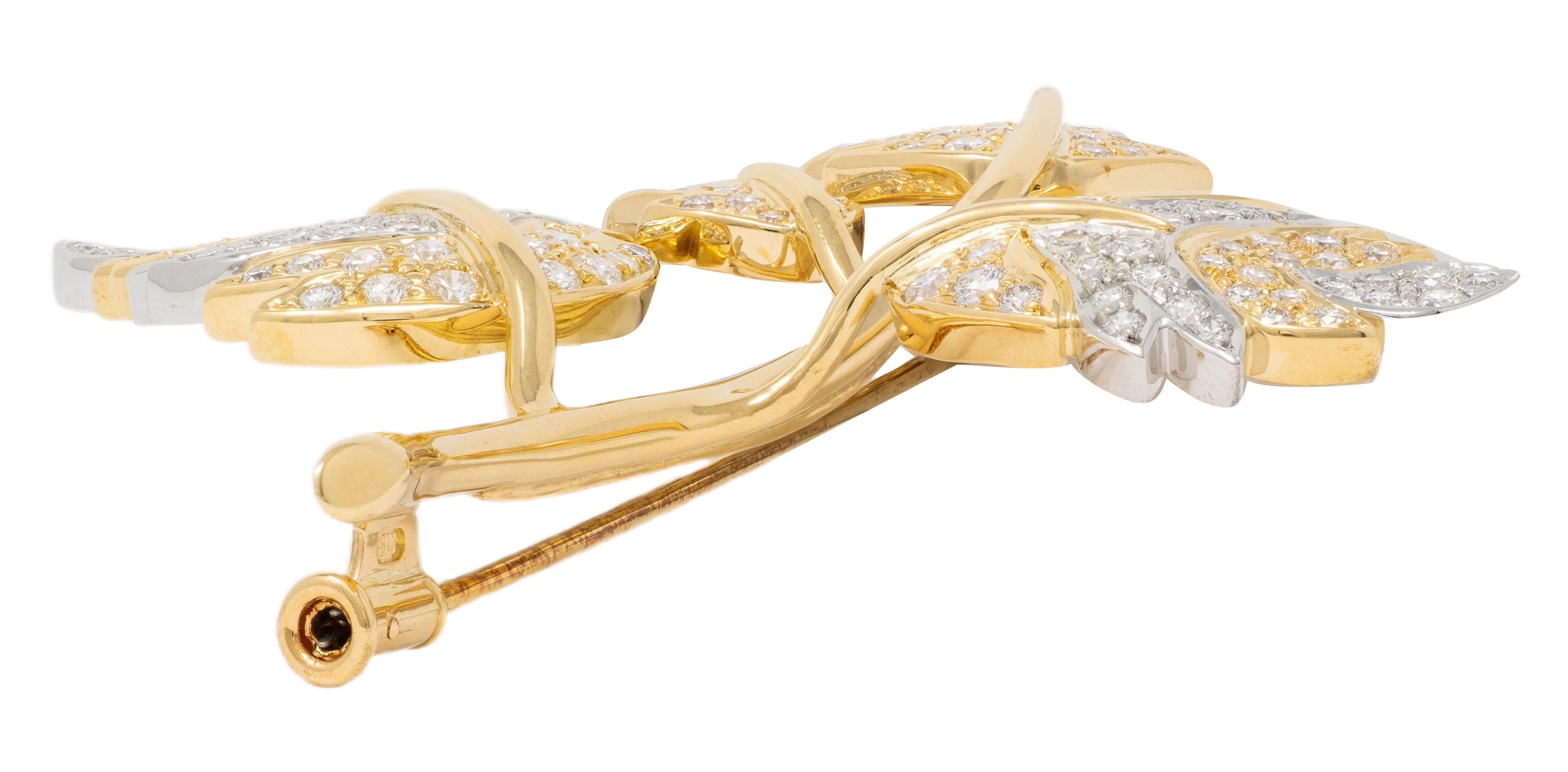 Schlumberger Tiffany & Co. Diamond Platinum 18 Karat Yellow Gold 5 Leaf Brooch