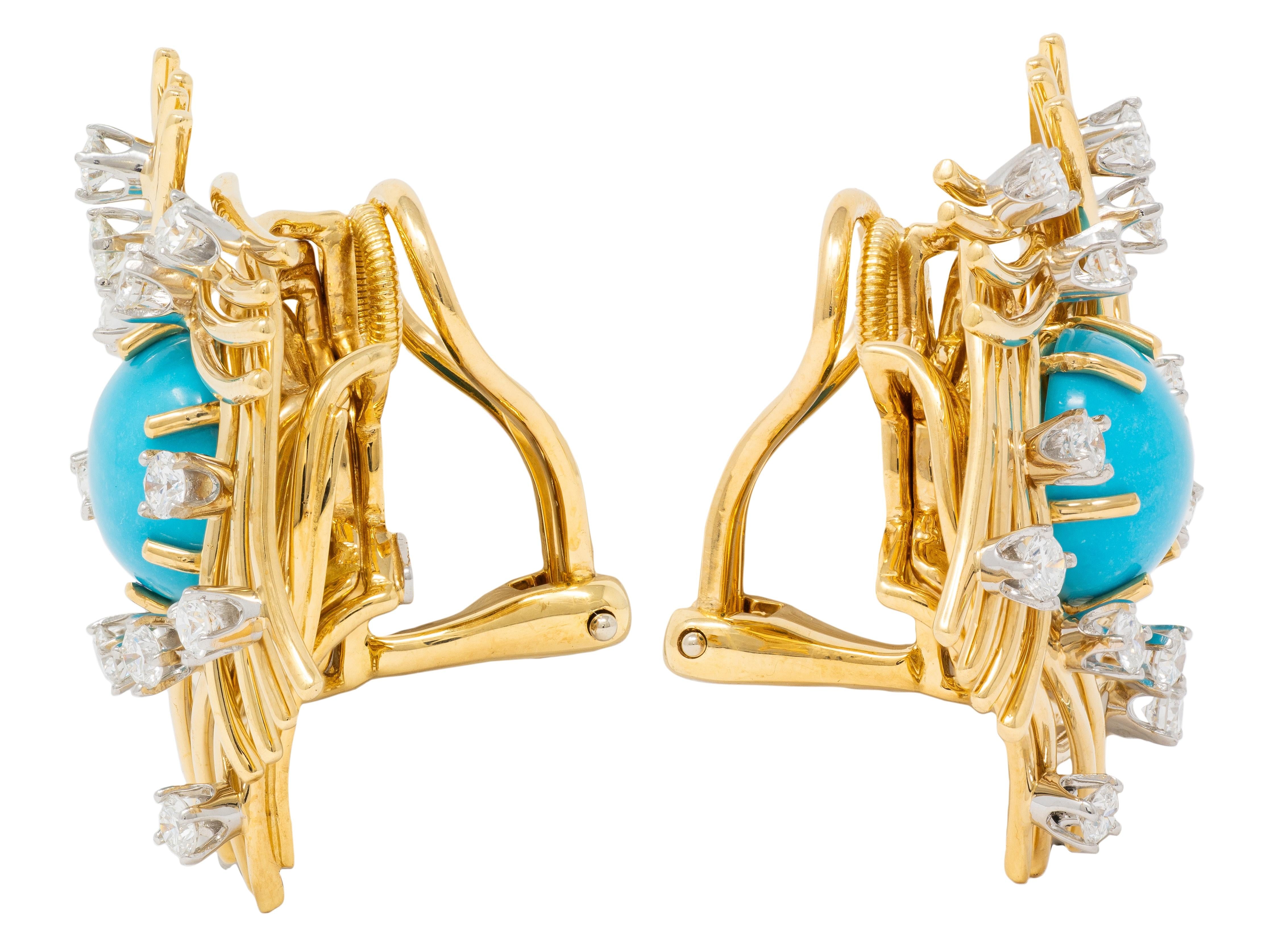 Schlumberger Tiffany & Co. Turquoise Diamond Platinum 18K Vintage Nest Earrings