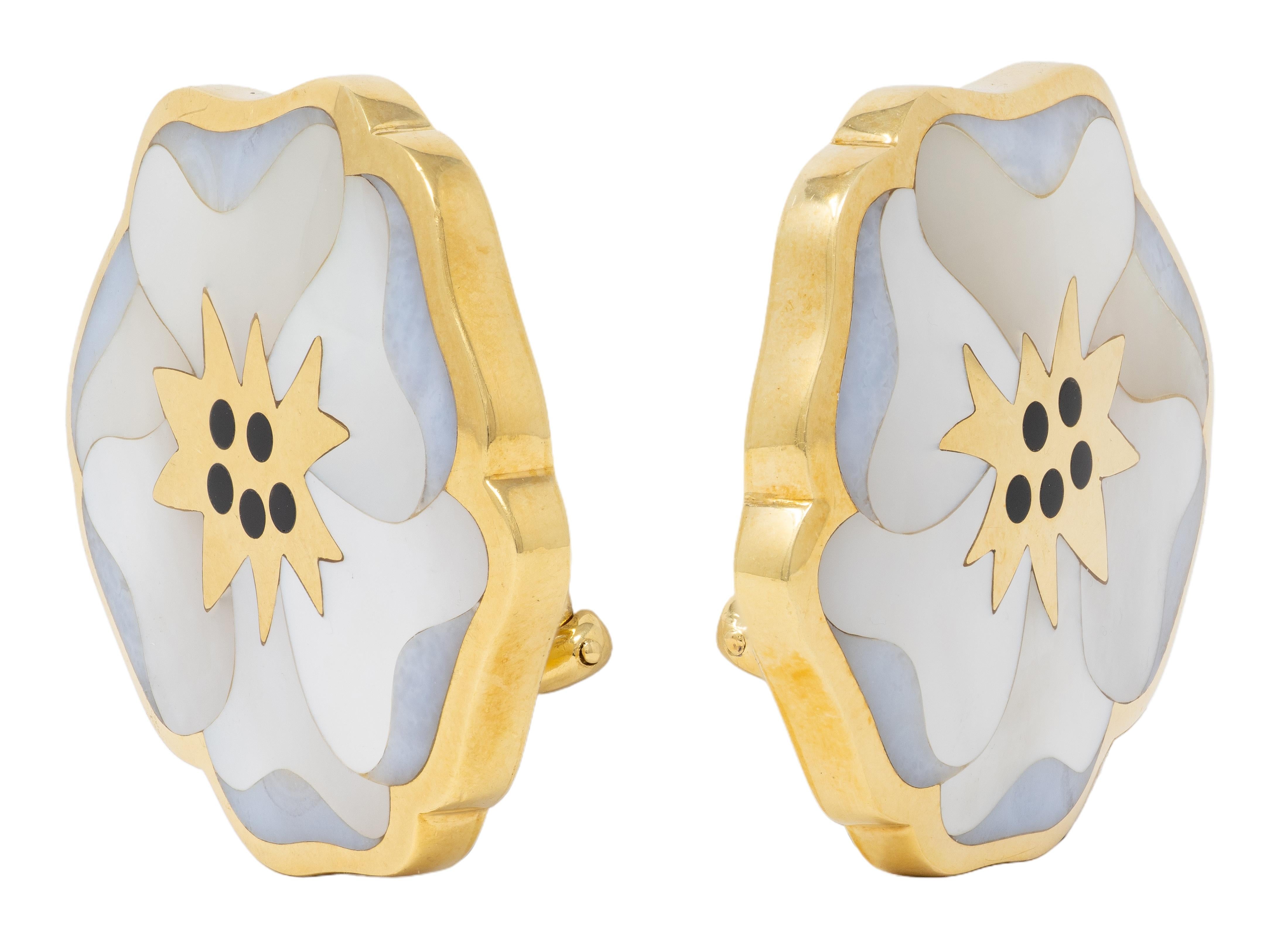 Angela Cummings Tiffany & Co Multi-Gem Inlay 18K Vintage Poppy Ear-Clip Earrings