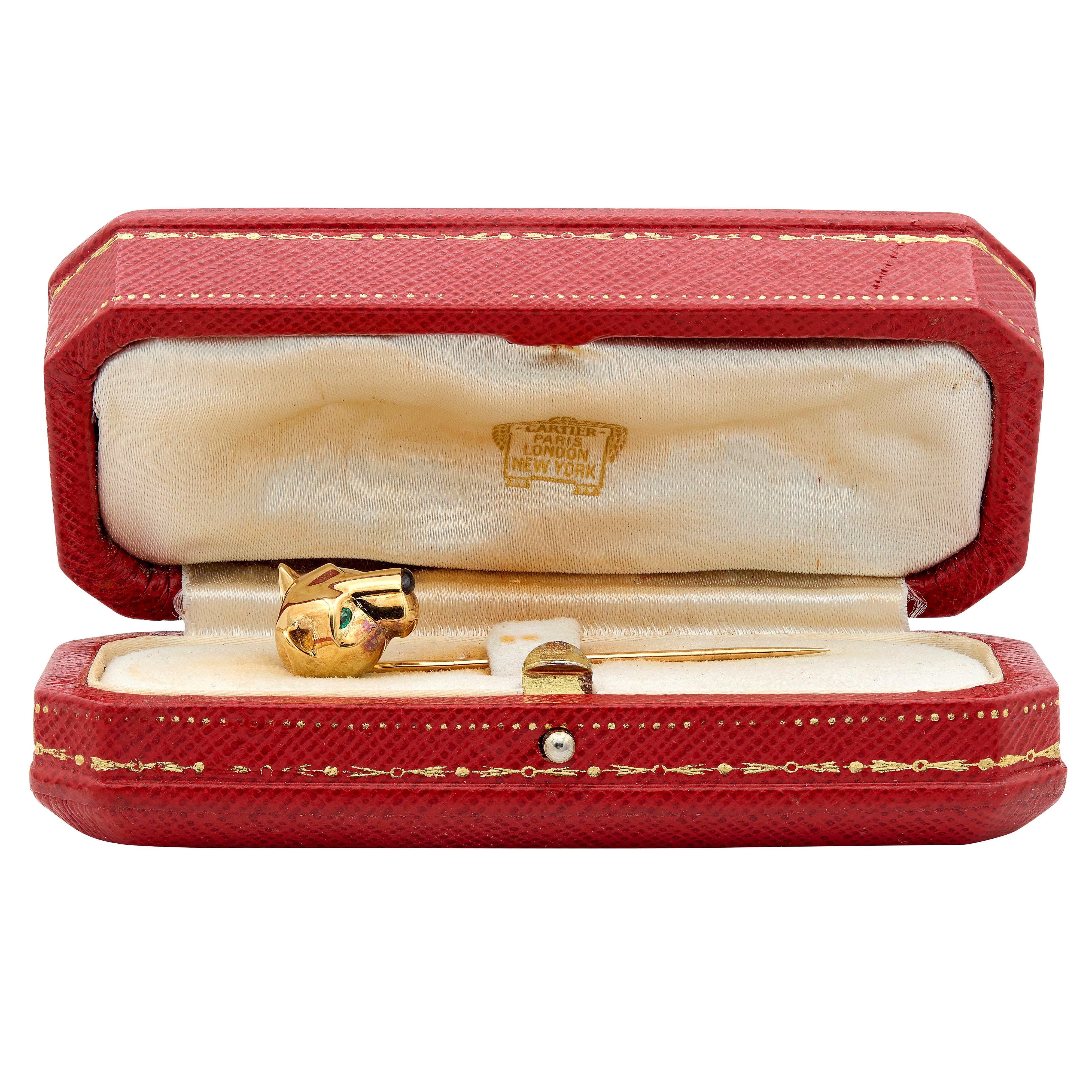 Cartier Emerald Onyx 18 Karat Yellow Gold Panther Stickpin