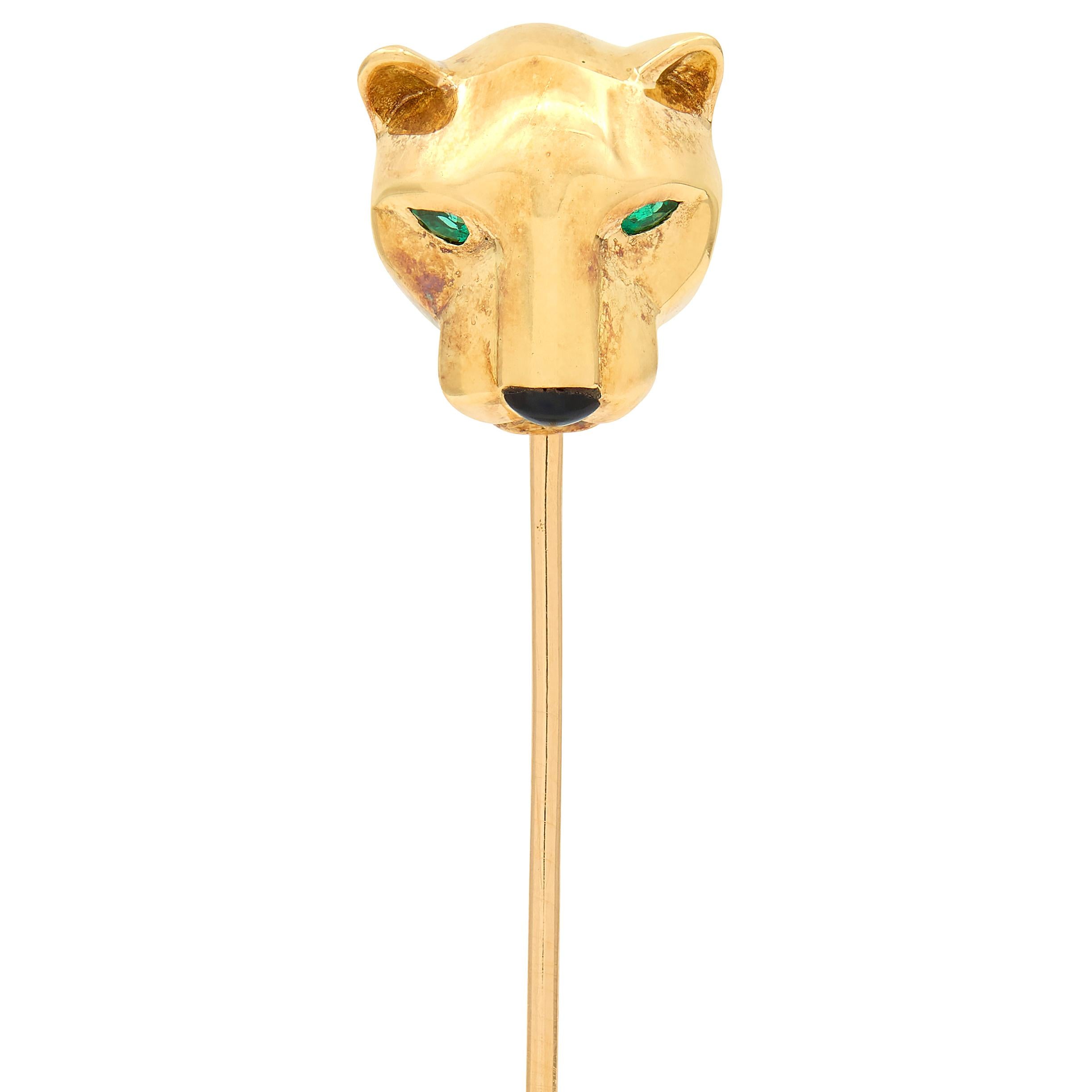 Cartier Emerald Onyx 18 Karat Yellow Gold Panther Stickpin