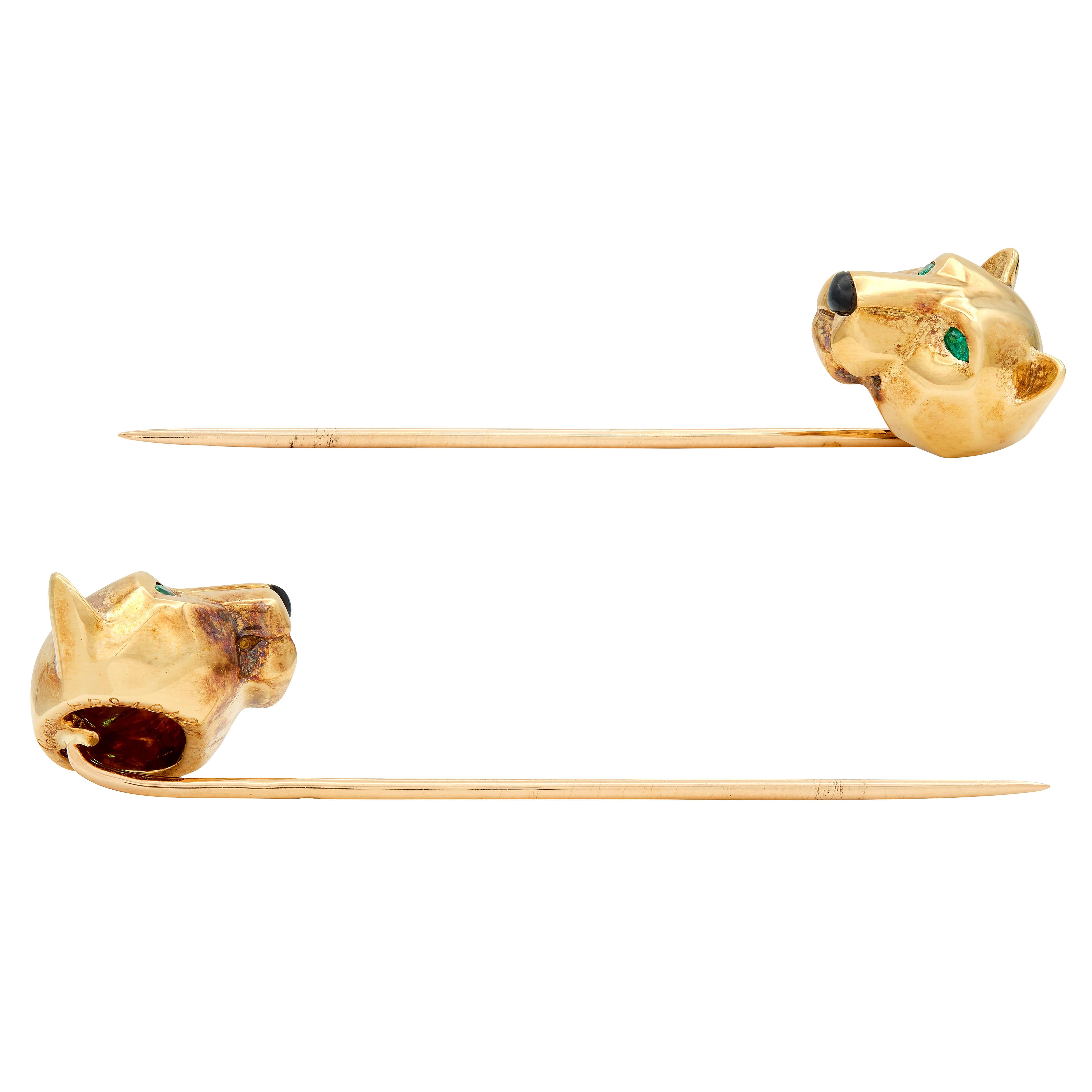 Cartier Emerald Onyx 18 Karat Yellow Gold Panther Stickpin