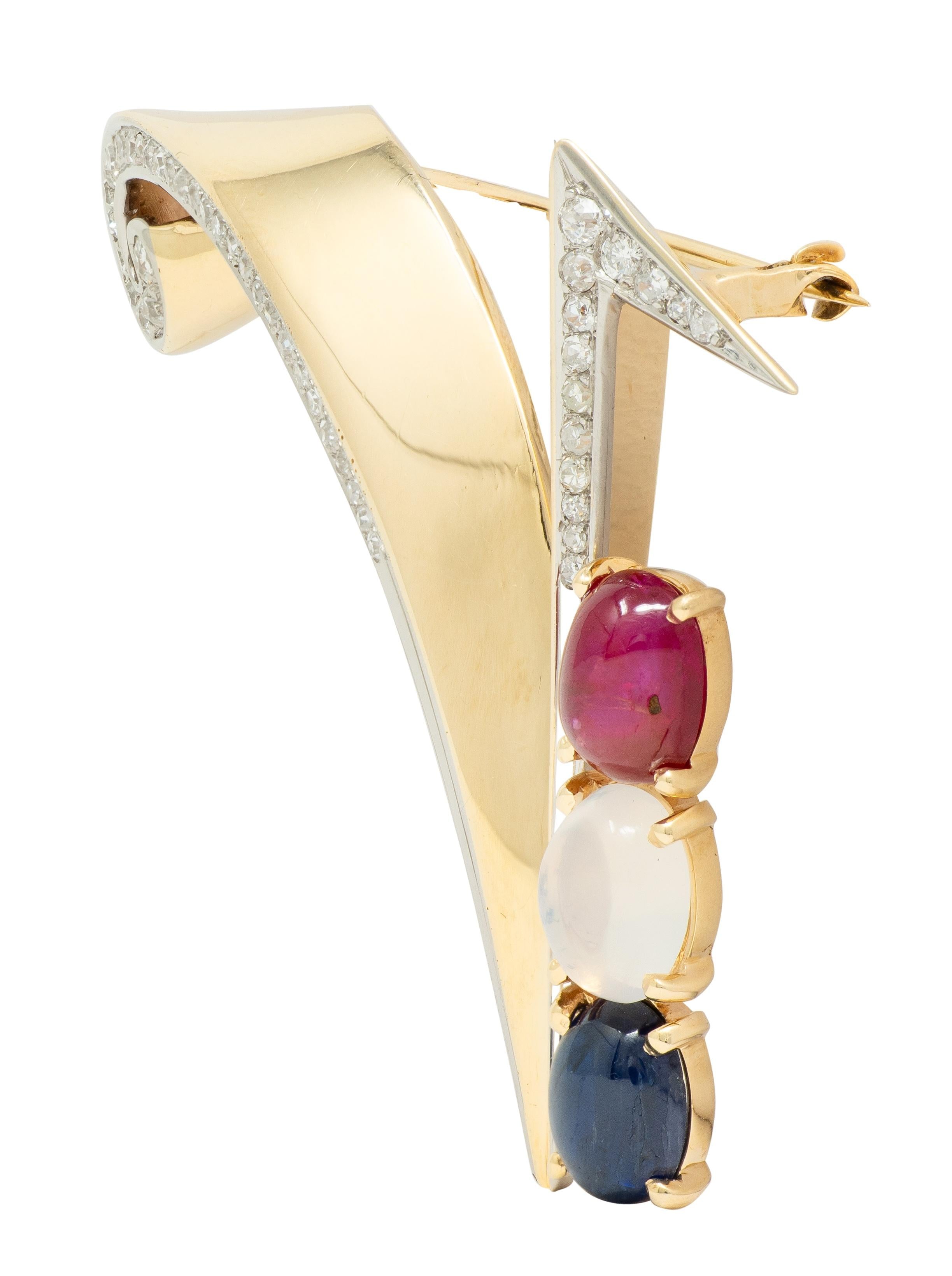 Traebert & Hoeffer Mauboussin 1945 Multi-Gem 14K Gold Vintage Victory Brooch