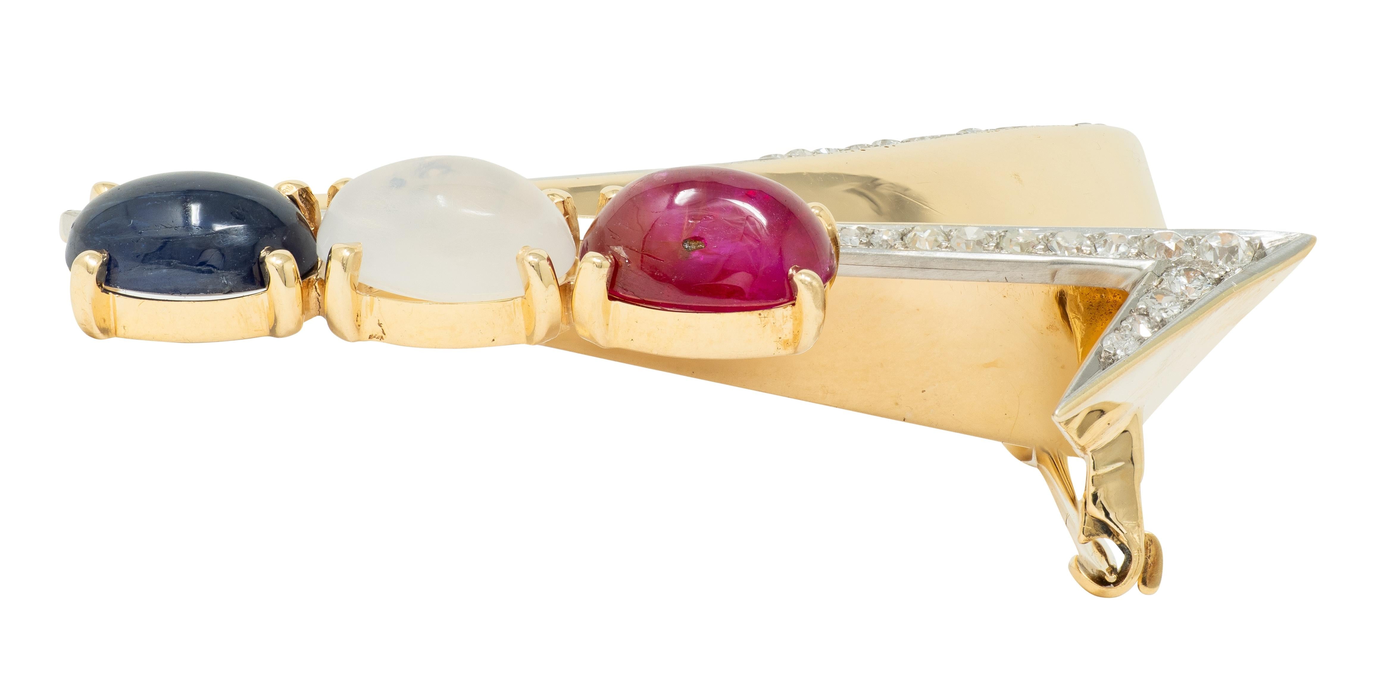 Traebert & Hoeffer Mauboussin 1945 Multi-Gem 14K Gold Vintage Victory Brooch