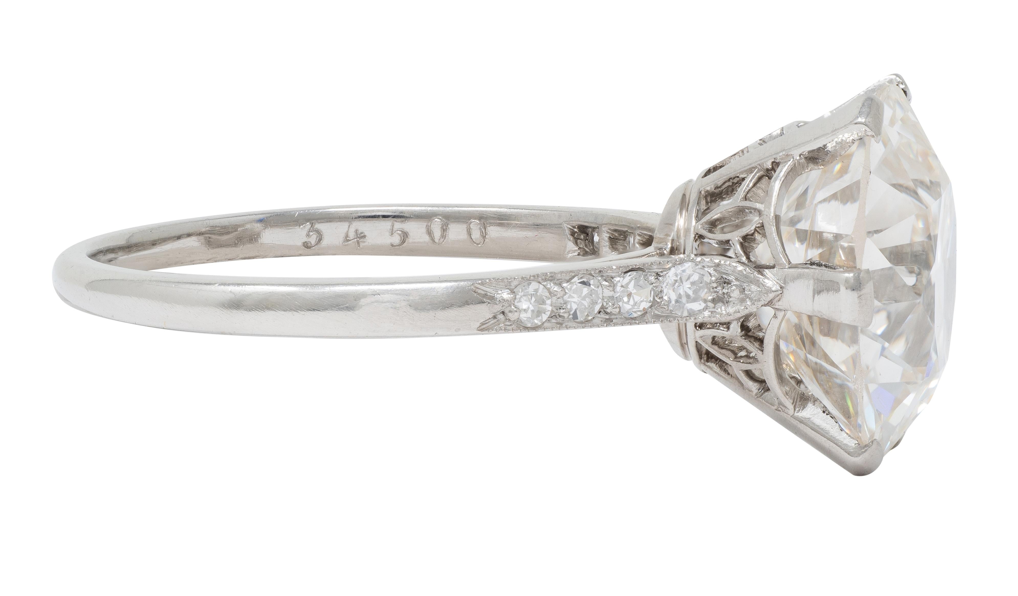 French Art Deco 5.12 CTW Diamond Platinum Foliate Vintage Engagement Ring GIA