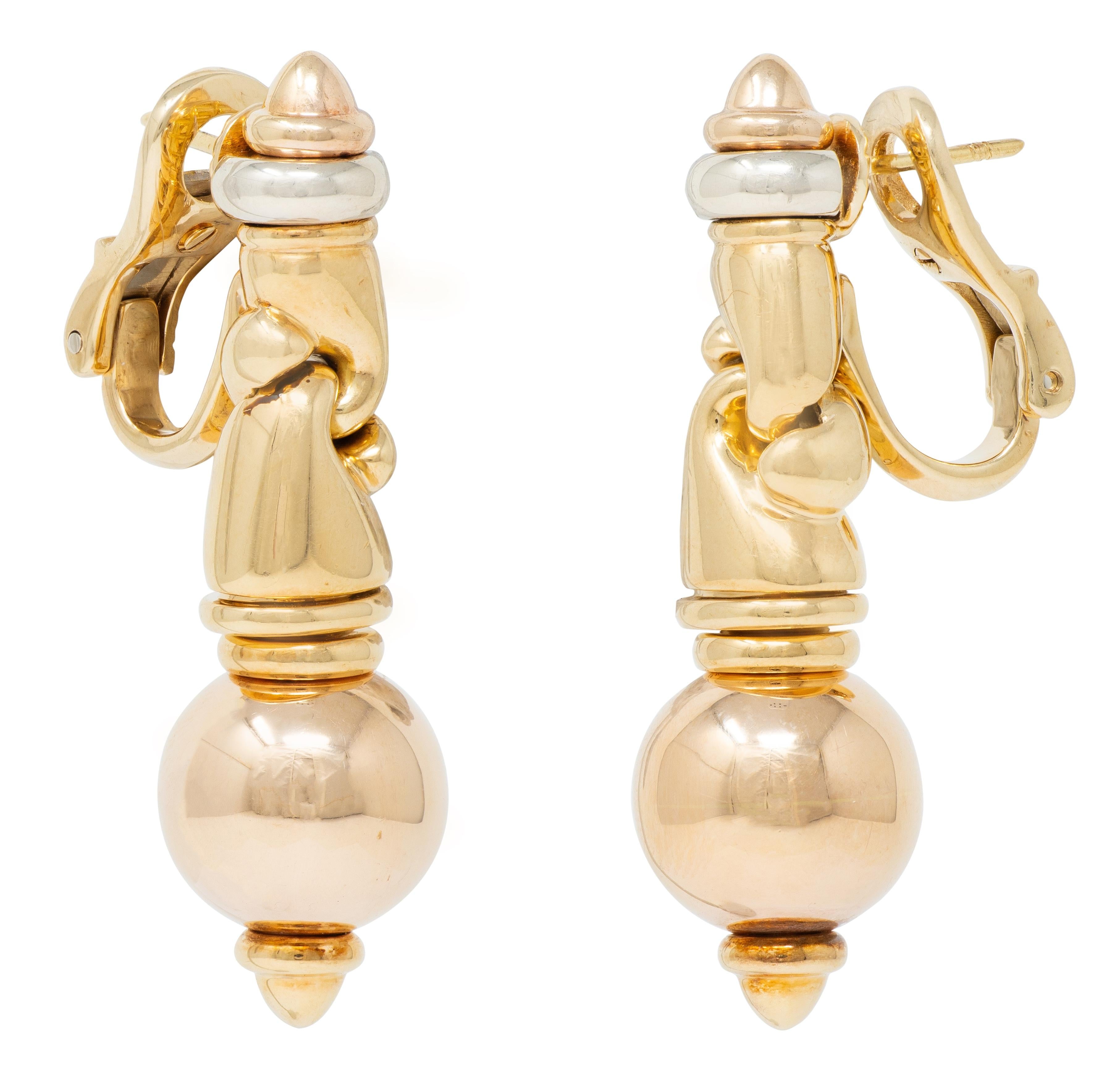 Bulgari 1990's 18 Karat Tri-Gold Vintage Roma Passo Link Drop Earrings