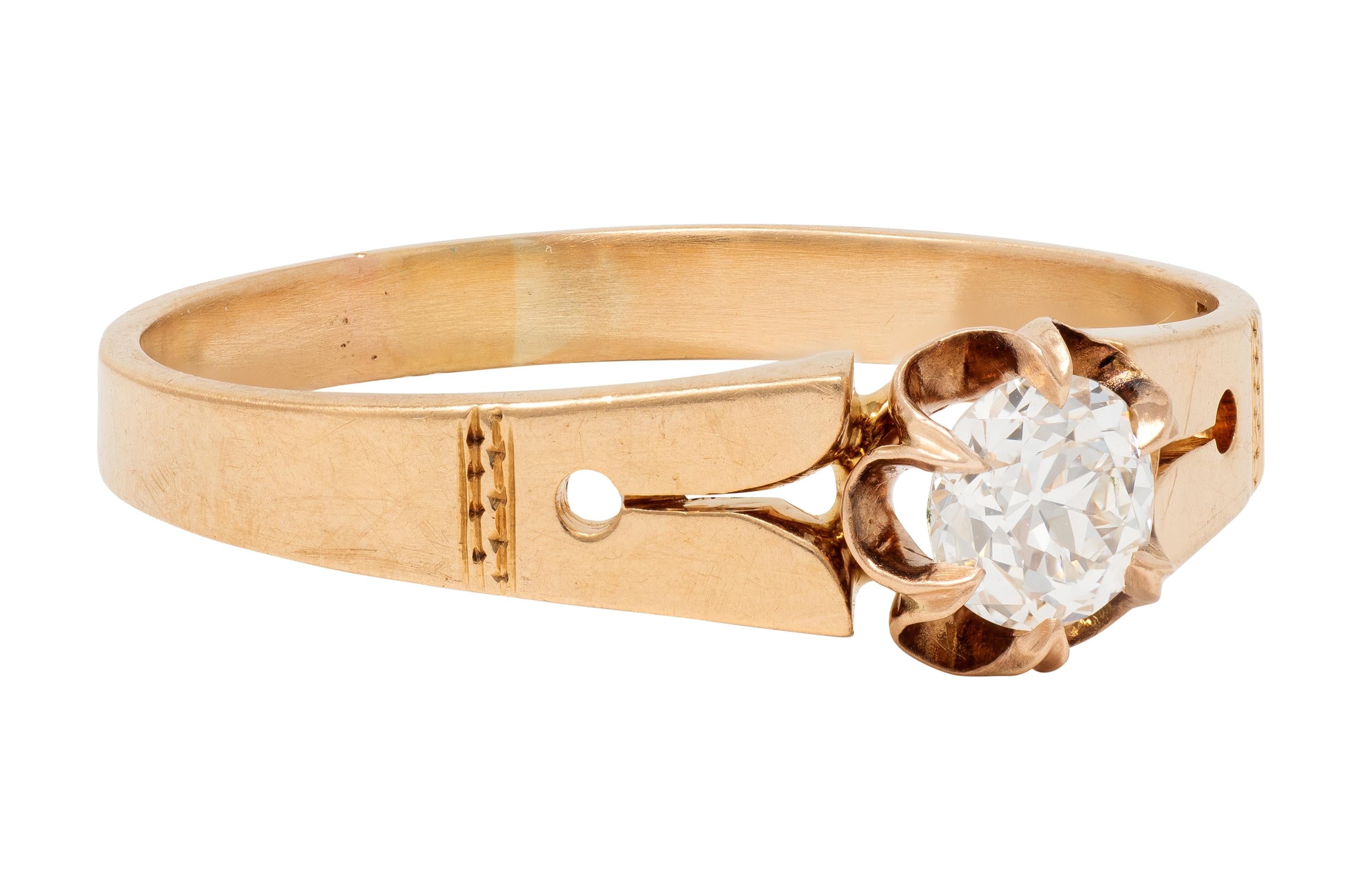 Victorian 0.32 Old Mine Cut Diamond 14K Gold Antique Belcher Engagement Ring