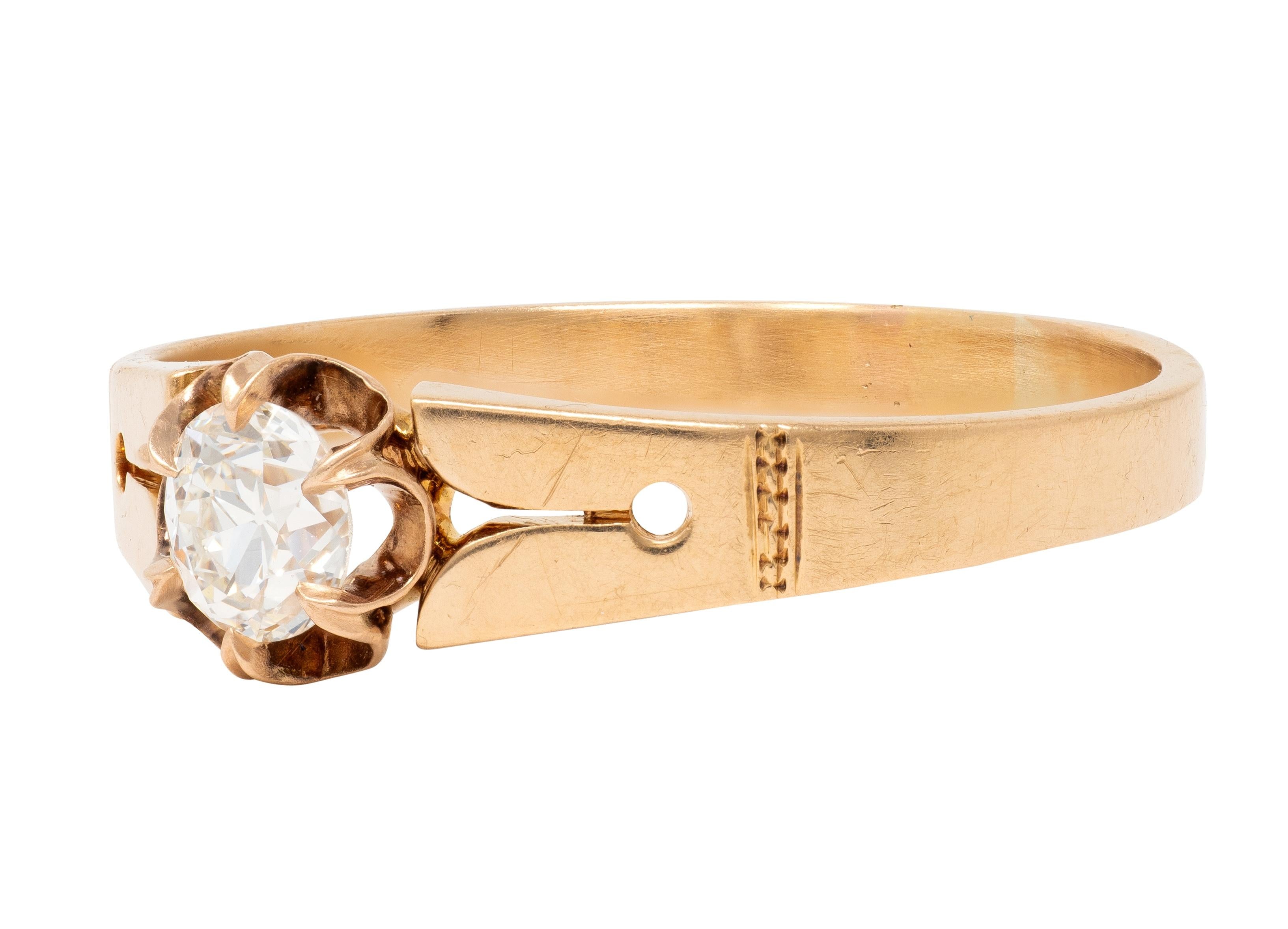 Victorian 0.32 Old Mine Cut Diamond 14K Gold Antique Belcher Engagement Ring