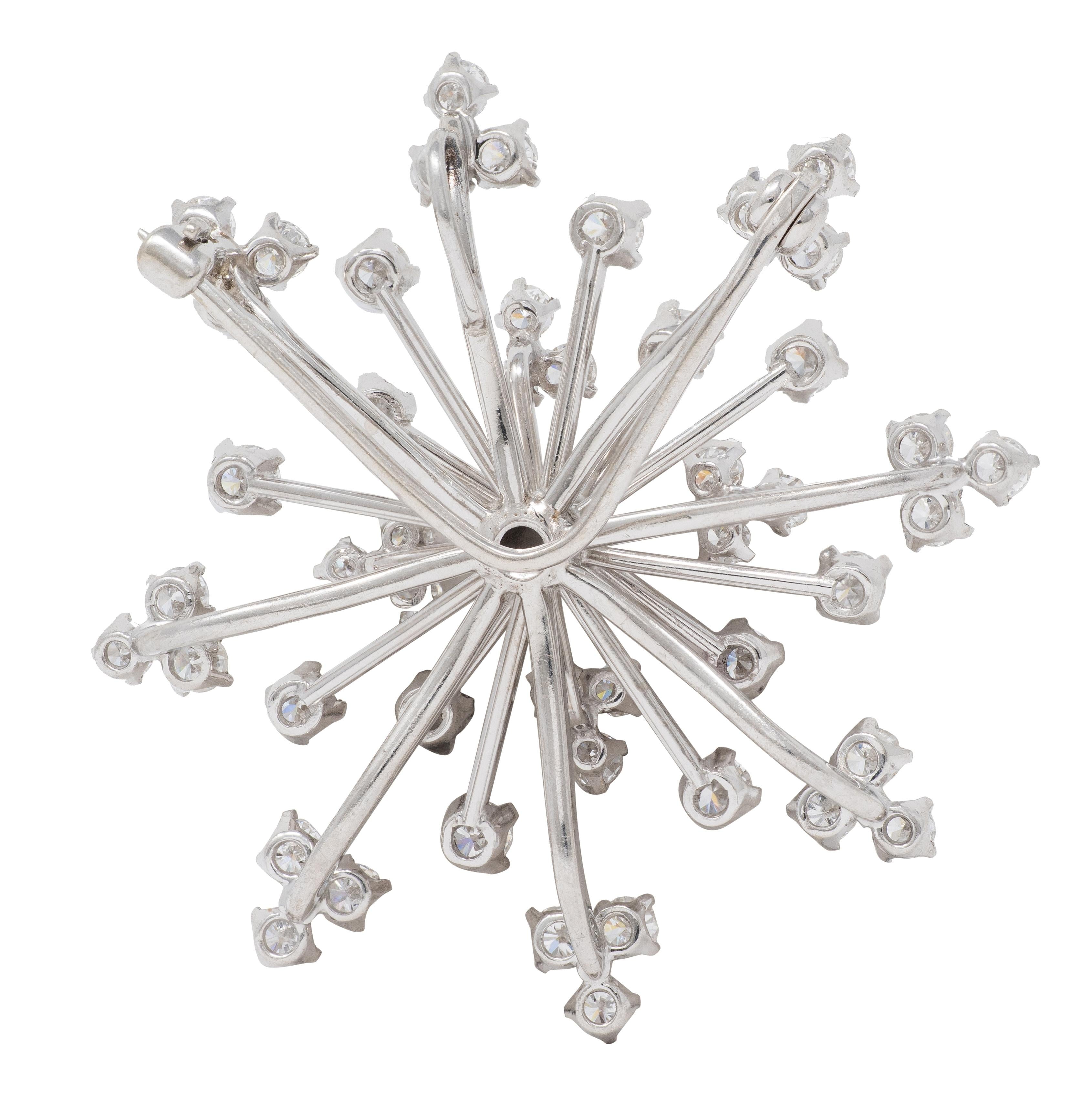 1960's Diamond Platinum Vintage Starburst Snowflake Pendant Brooch