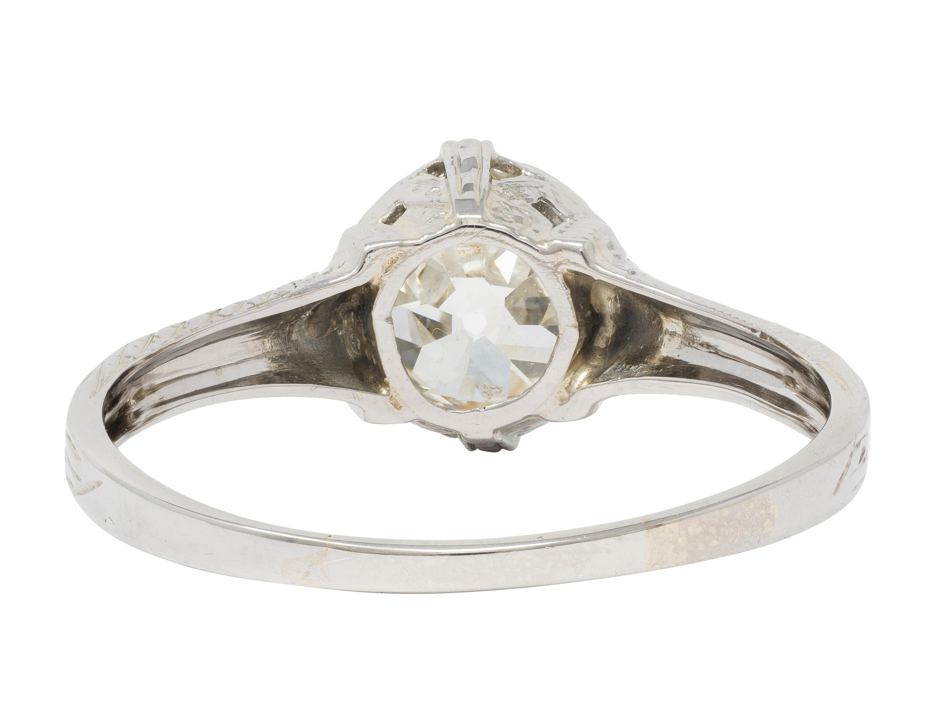 Art Deco European Diamond 18 Karat White Gold Antique Fanning Engagement Ring