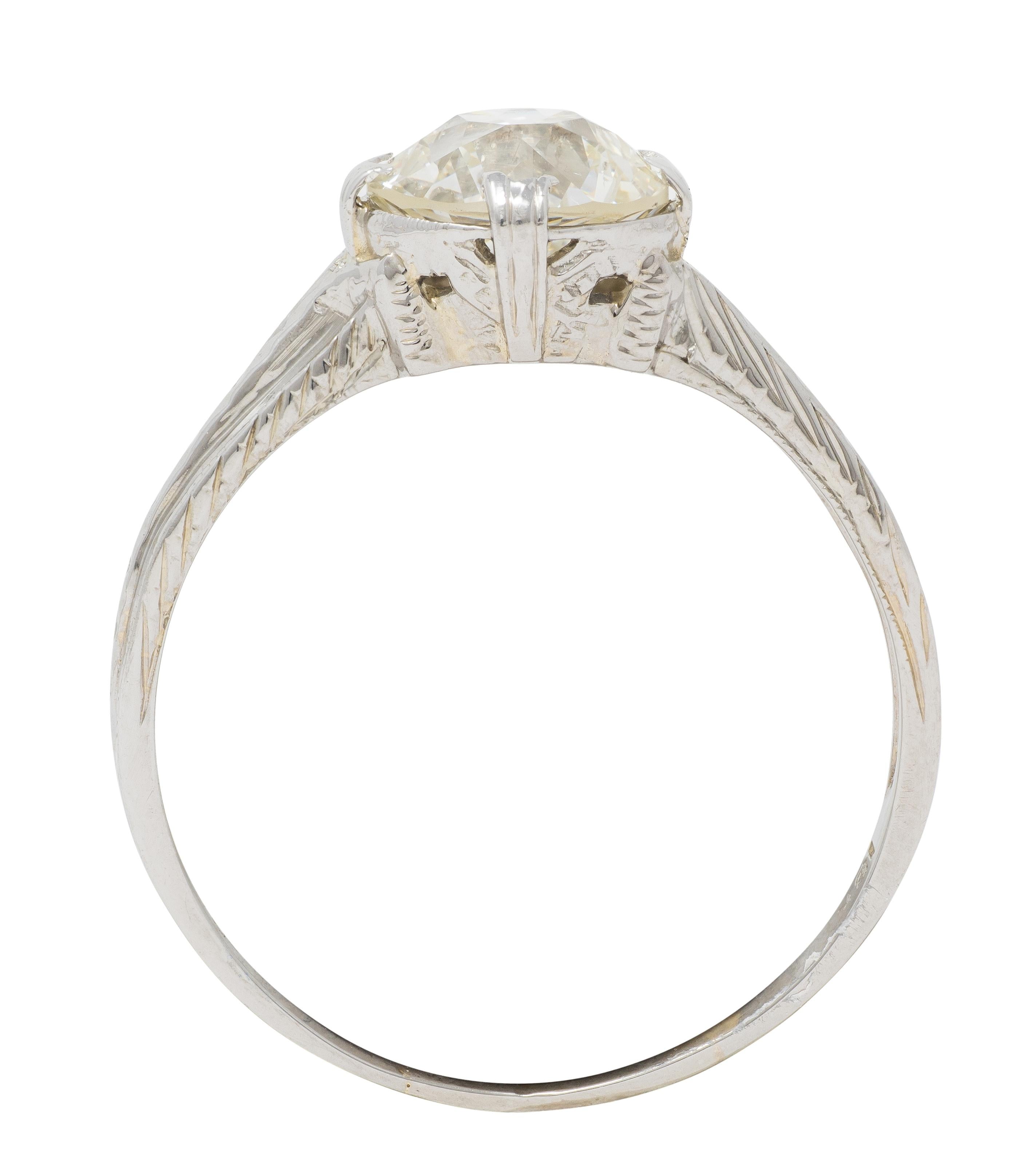 Art Deco European Diamond 18 Karat White Gold Antique Fanning Engagement Ring