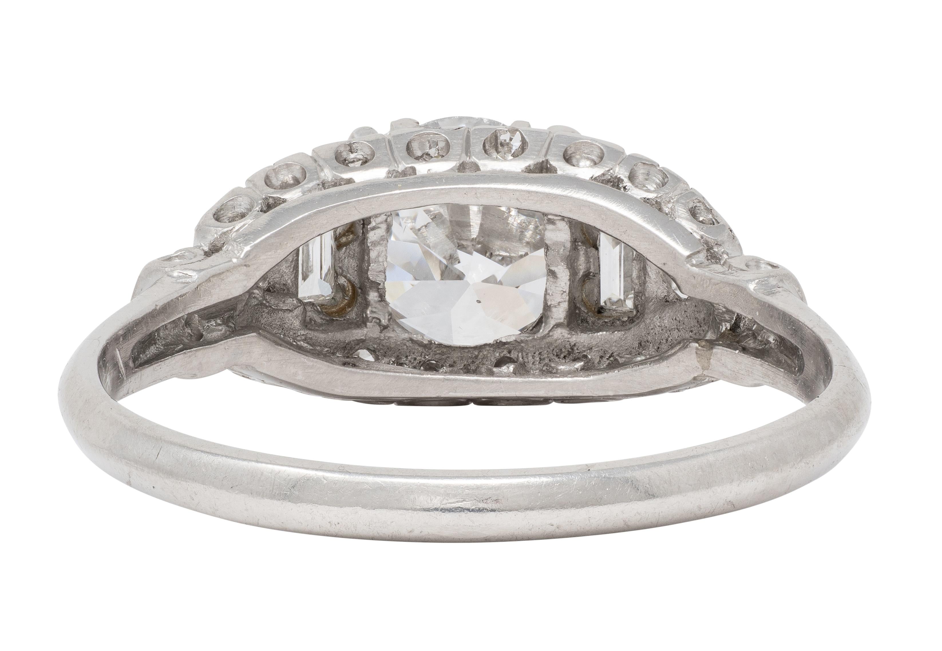 Axel Bros. Art Deco Old European Cut Diamond Platinum Stepped Engagement Ring