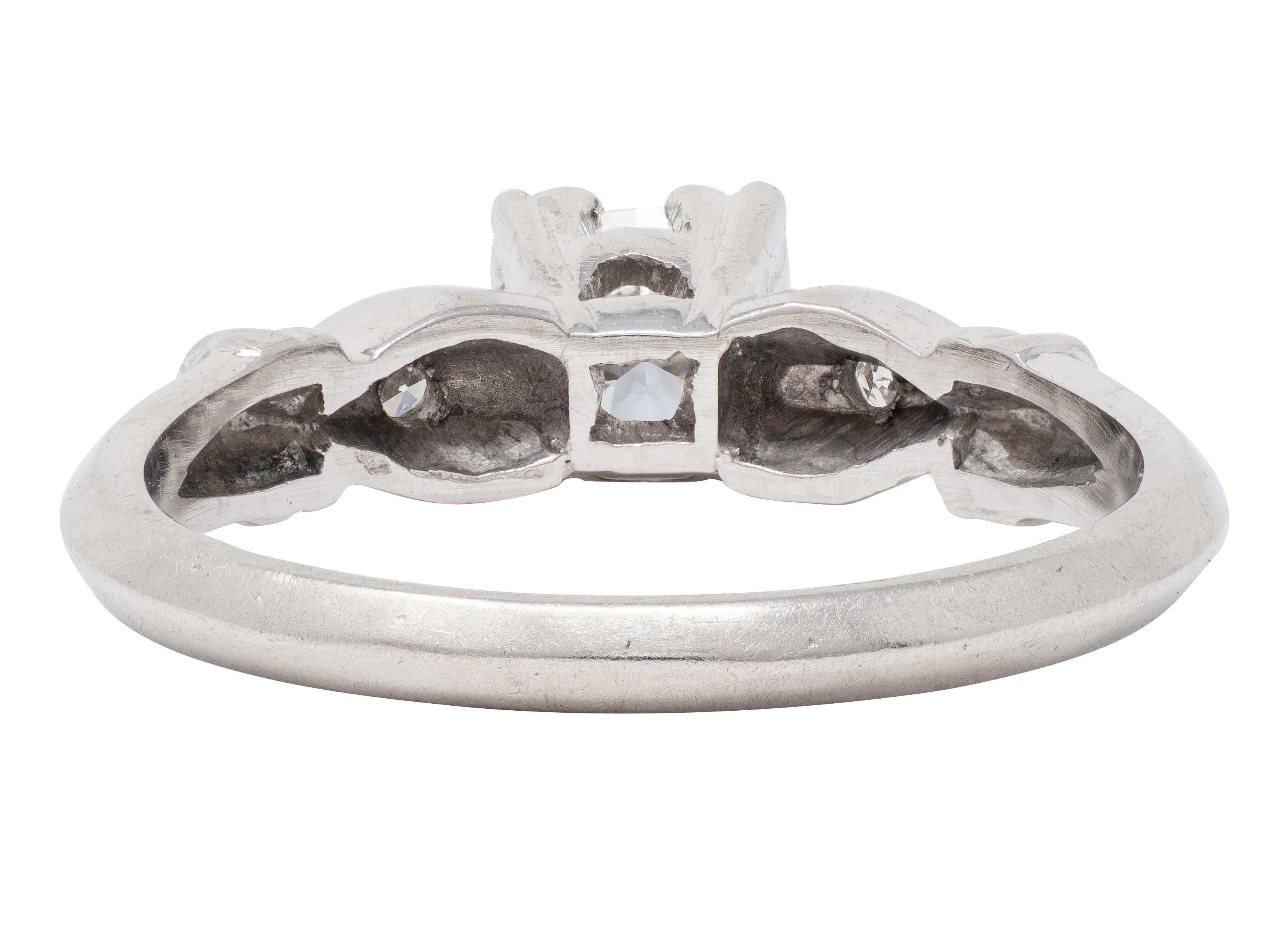 Retro 0.38 CTW Transitional Diamond Platinum Vintage Knife Edge Engagement Ring