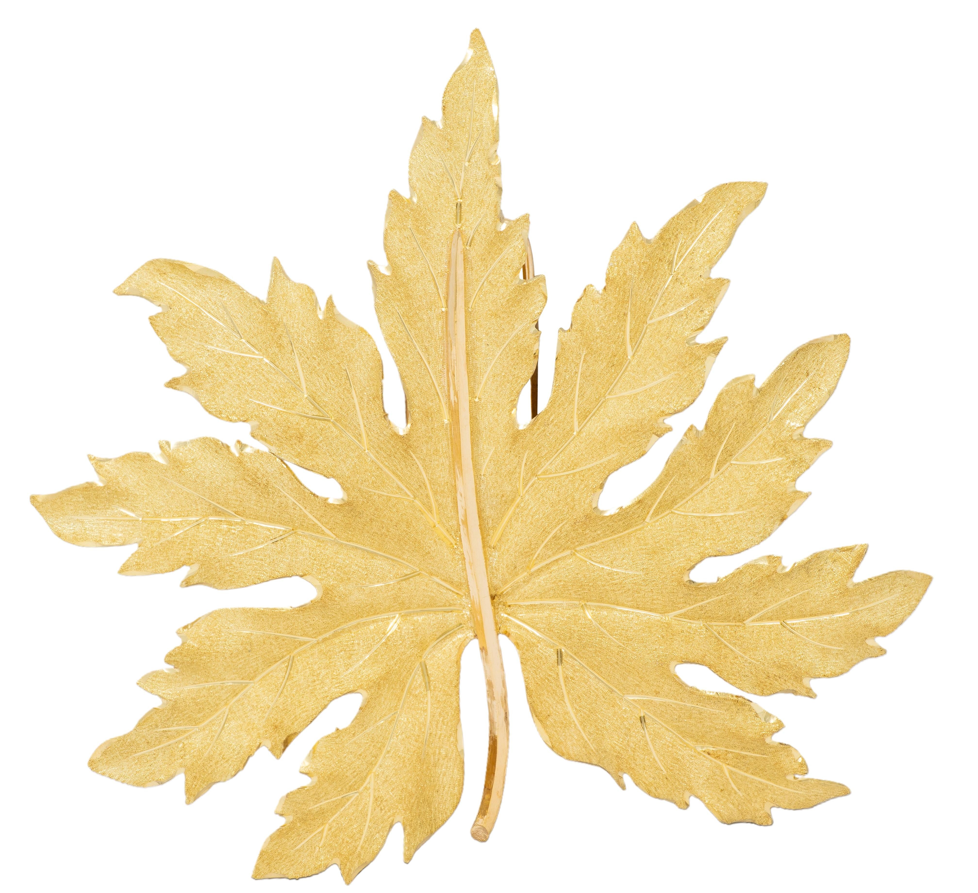 Buccellati 1960's 18K Two-Tone Yellow White Gold Vintage Segrinato Leaf Brooch