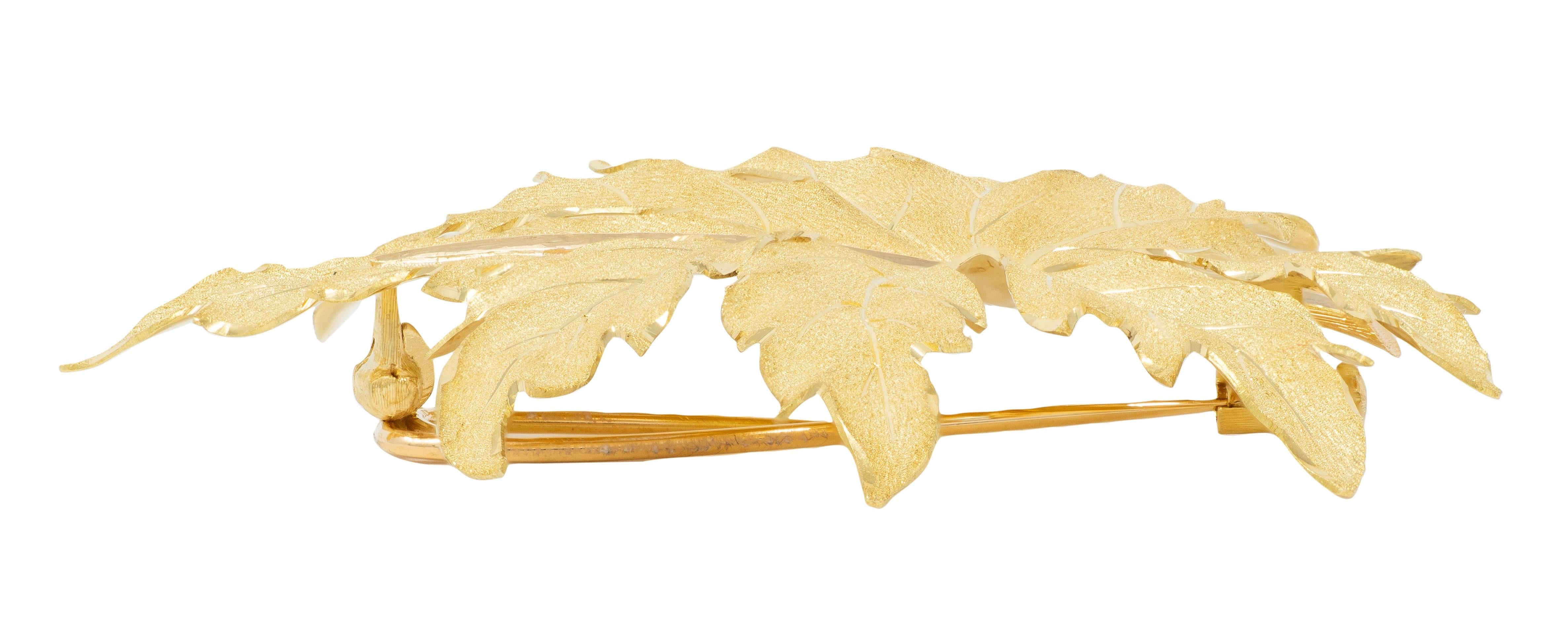 Buccellati 1960's 18K Two-Tone Yellow White Gold Vintage Segrinato Leaf Brooch
