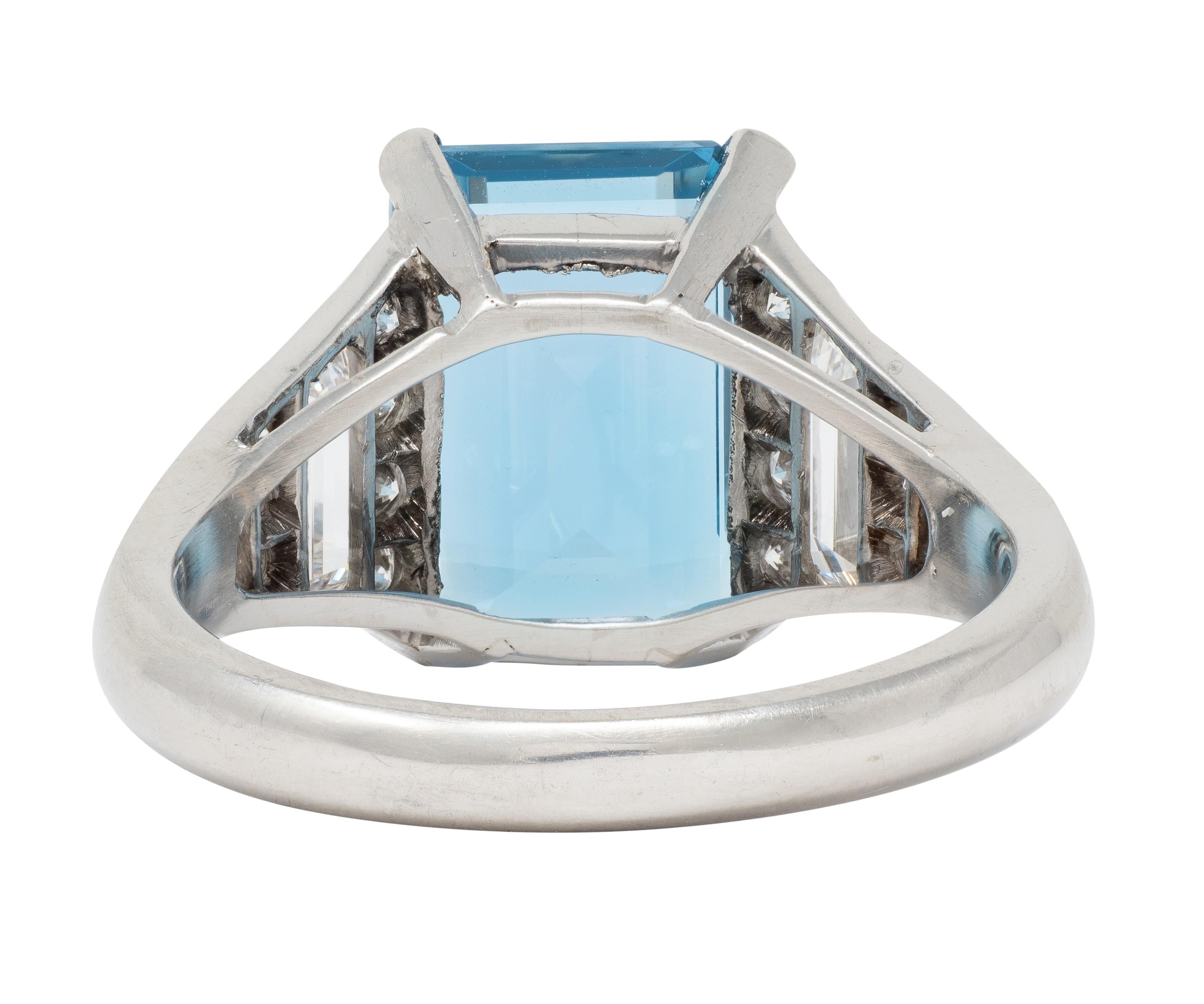 Mid-Century 4.60 CTW Aquamarine Diamond Platinum Vintage Cocktail Ring