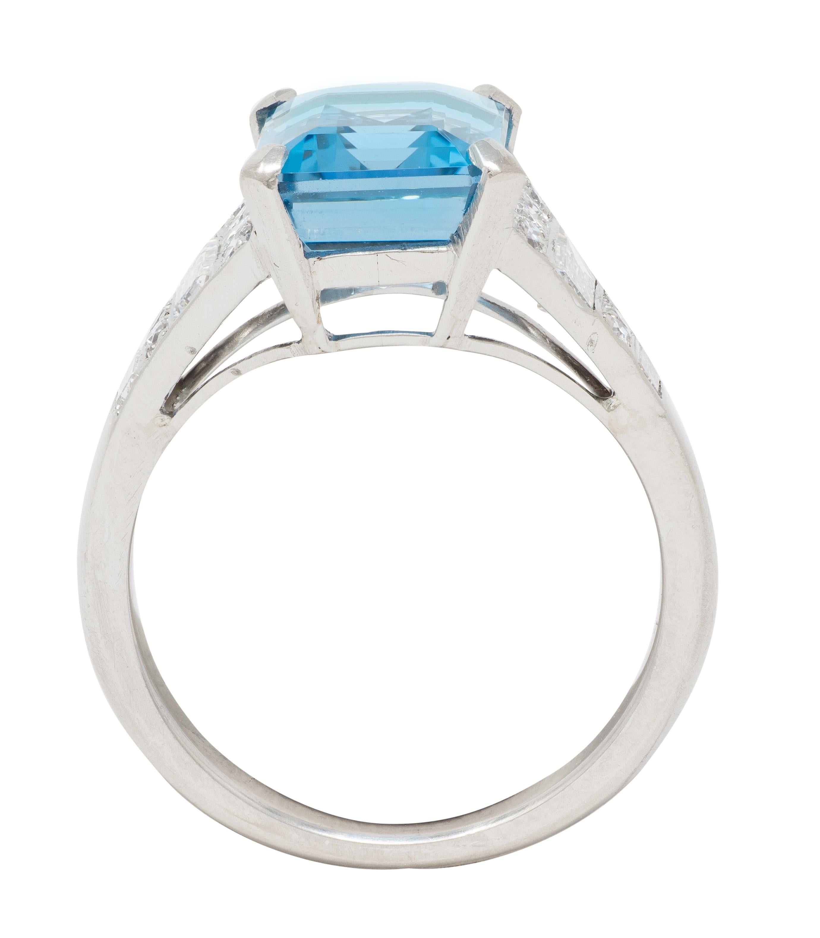 Mid-Century 4.60 CTW Aquamarine Diamond Platinum Vintage Cocktail Ring