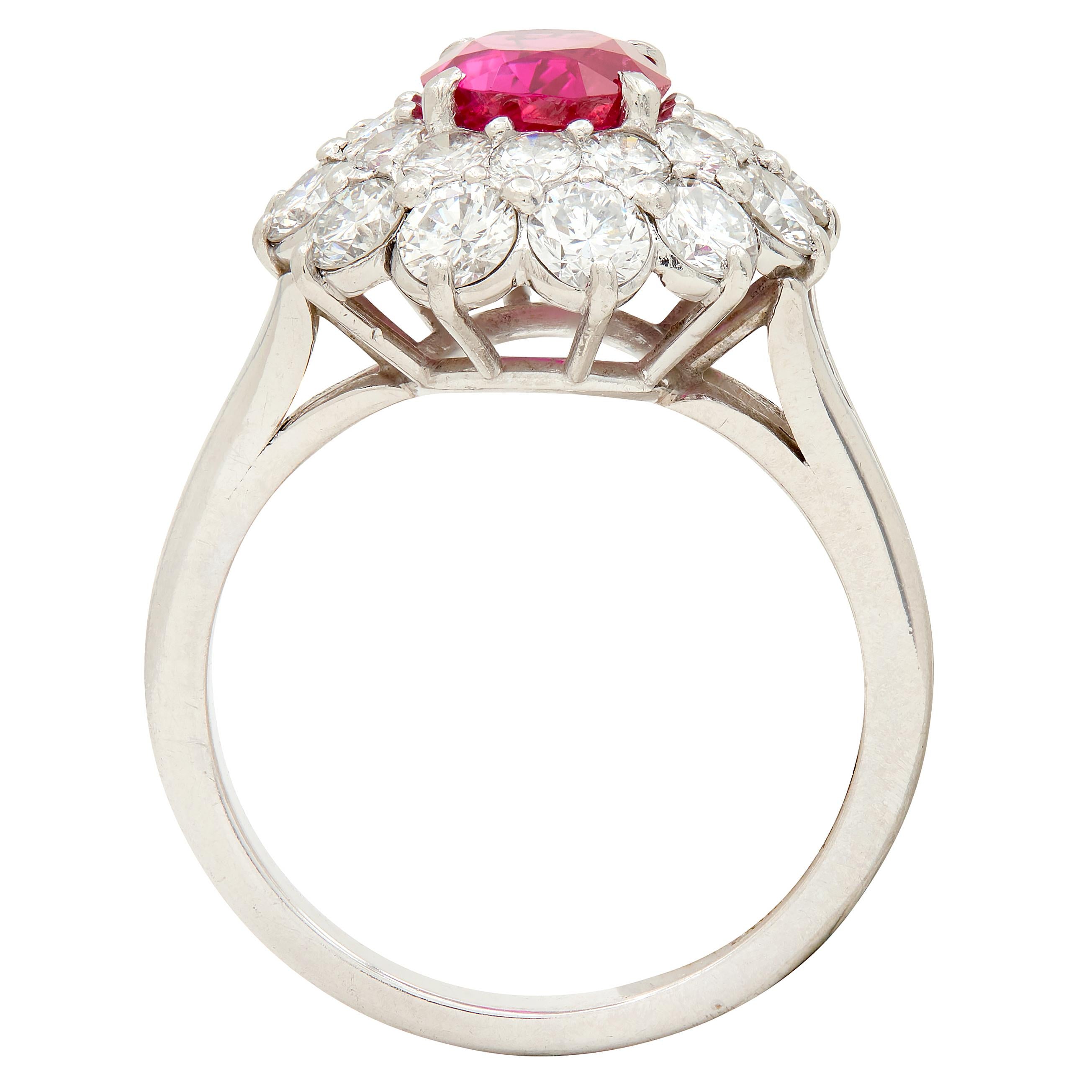 1950's 4.00 CTW No-Heat Burma Ruby Diamond Platinum Vintage Double Halo Ring AGL