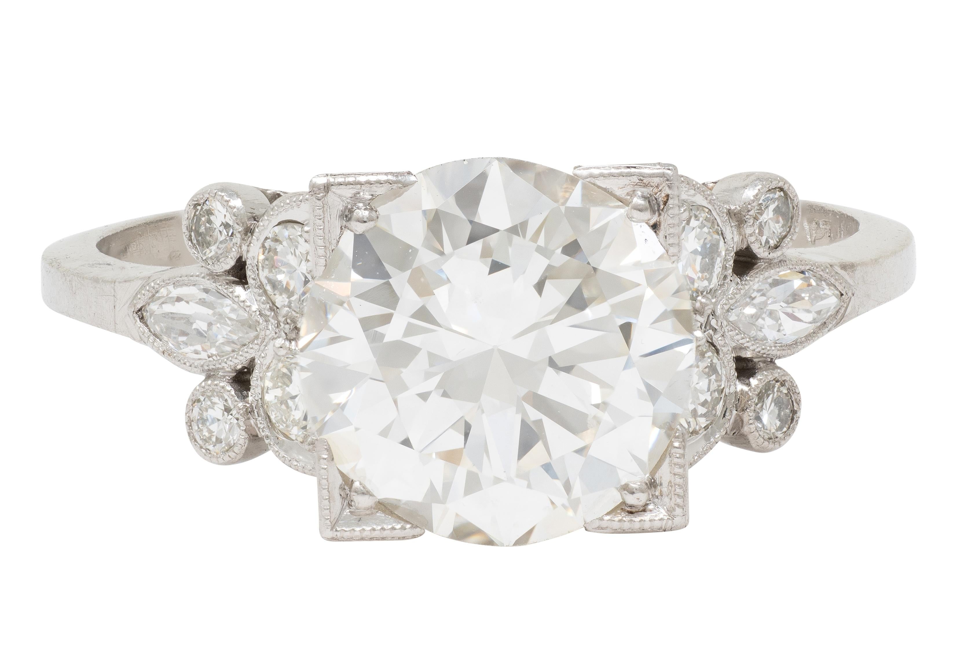 Art Deco 2.91 CTW Diamond Platinum Vintage Foliate Engagement Ring GIA