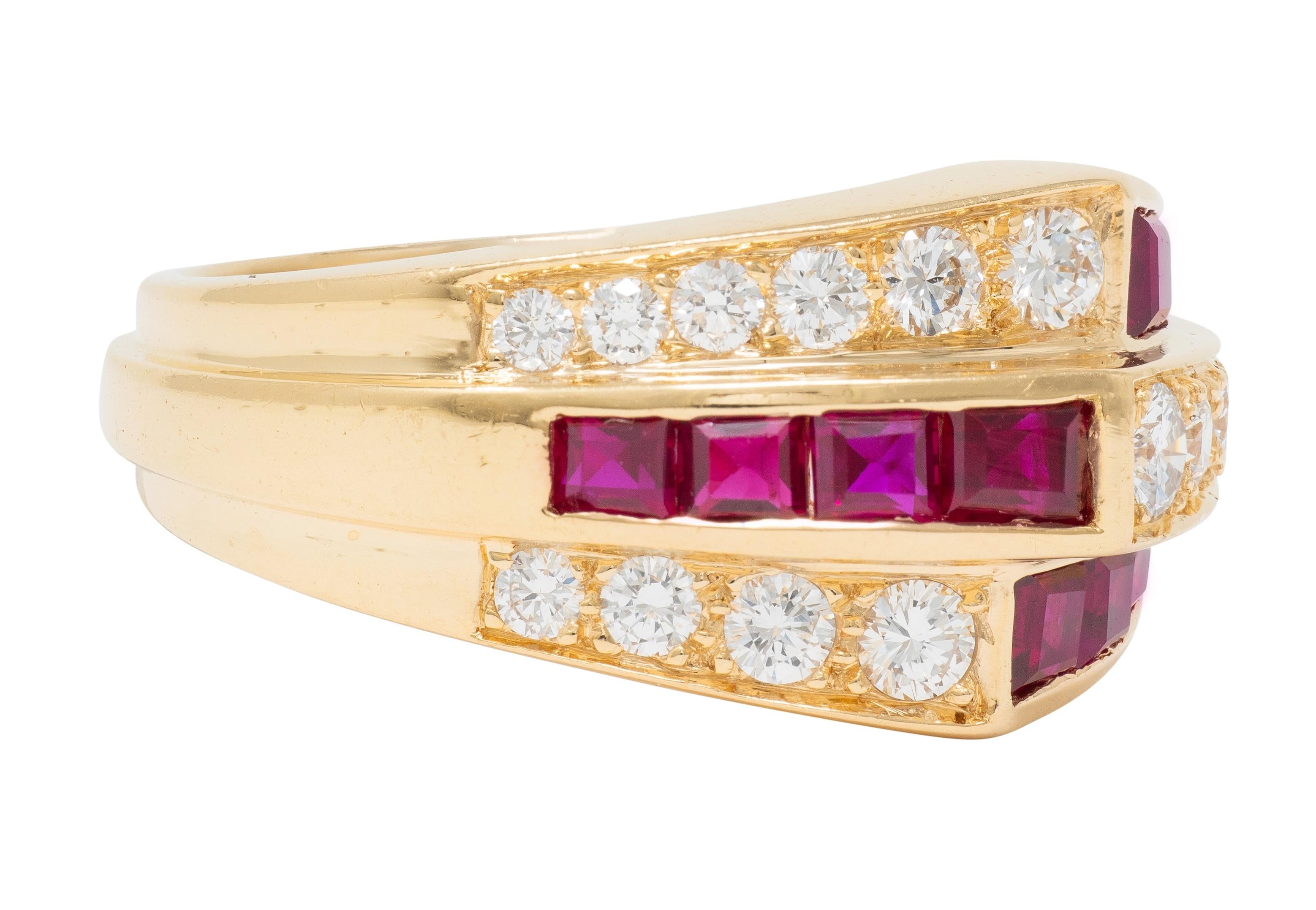 Oscar Heyman 1980's Ruby Diamond 18 Karat Yellow Gold Vintage Channel Band Ring