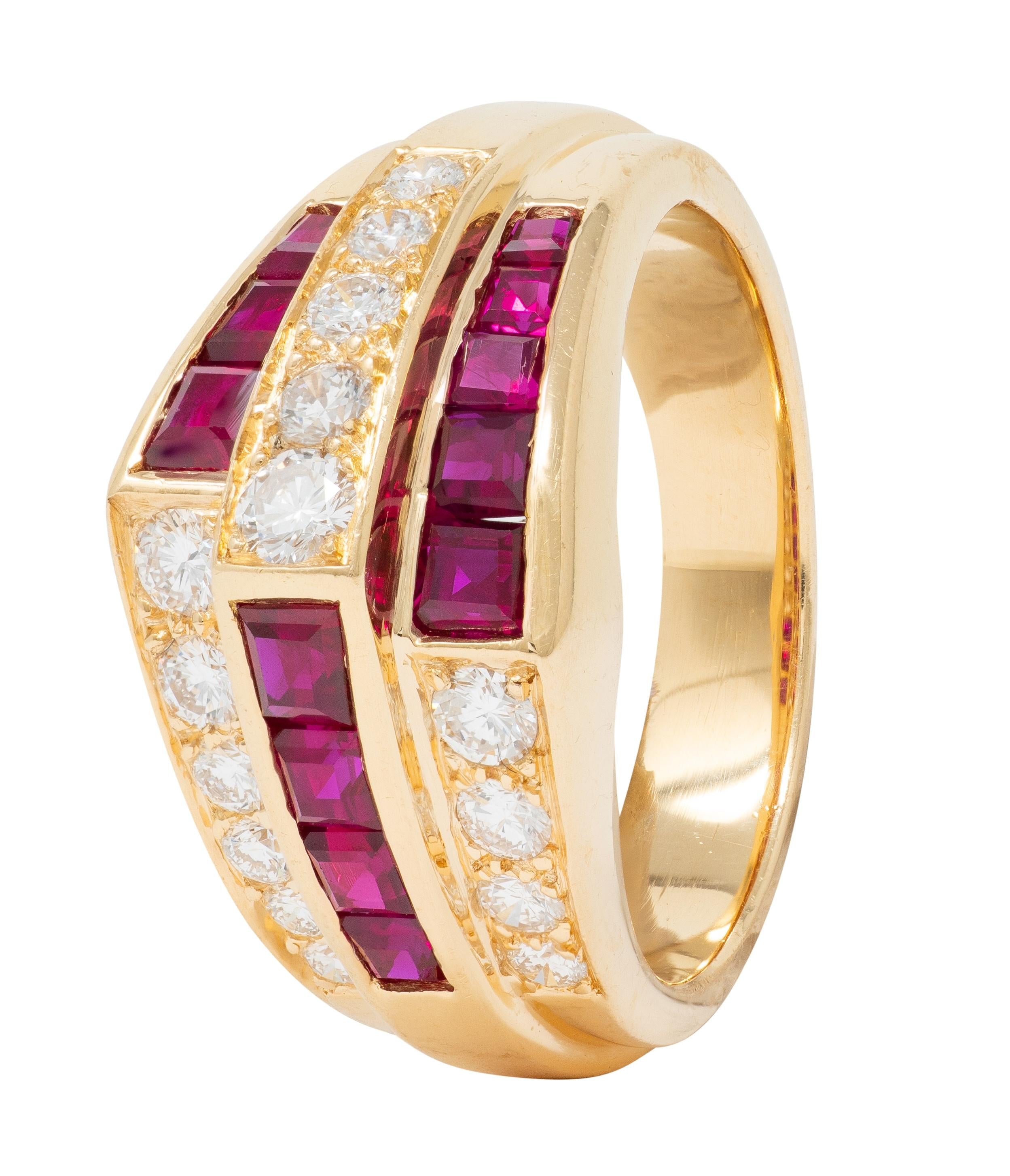 Oscar Heyman 1980's Ruby Diamond 18 Karat Yellow Gold Vintage Channel Band Ring