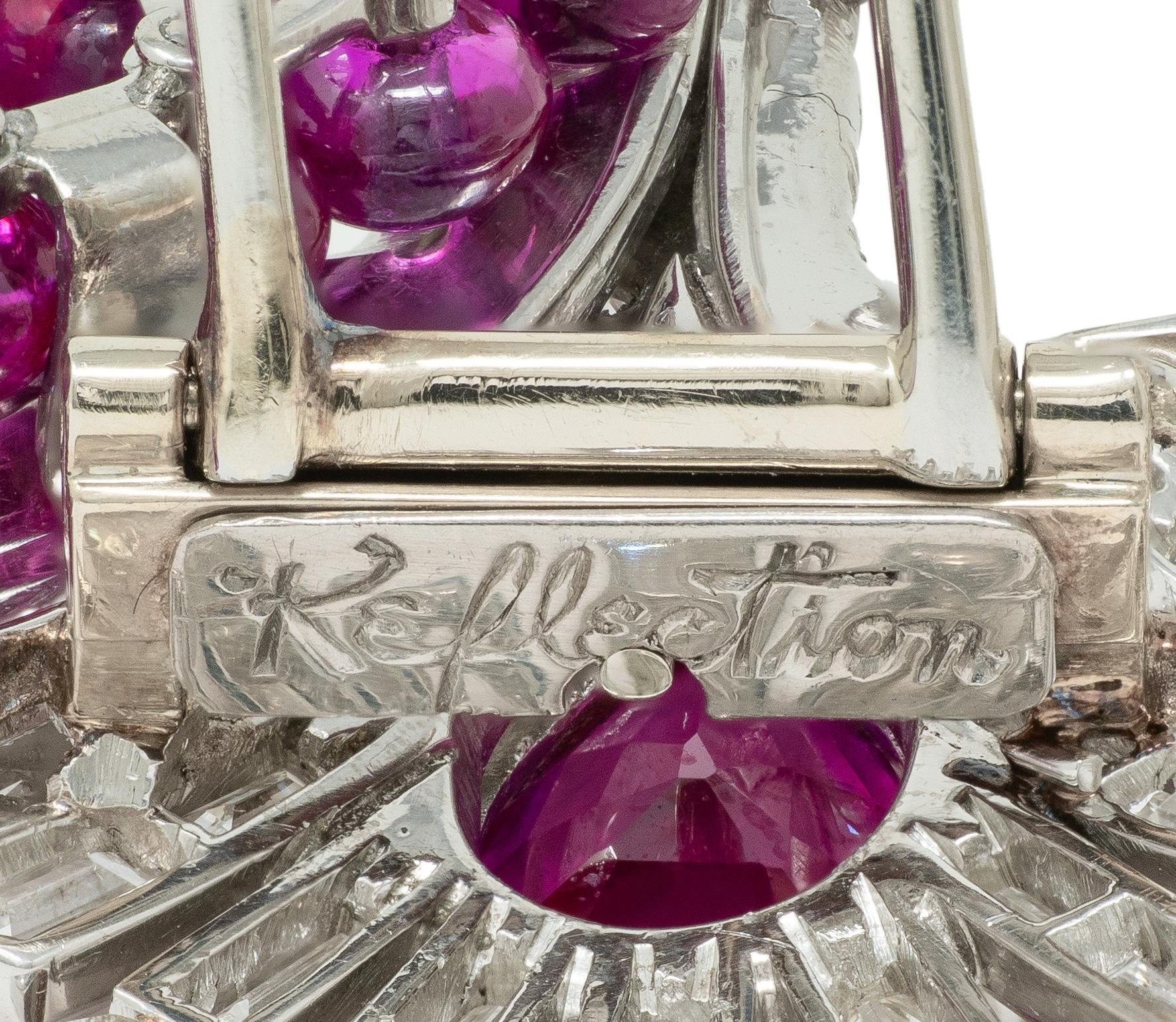 Mauboussin No Heat Burma Ruby Diamond Platinum Vintage Floral Burst Brooch