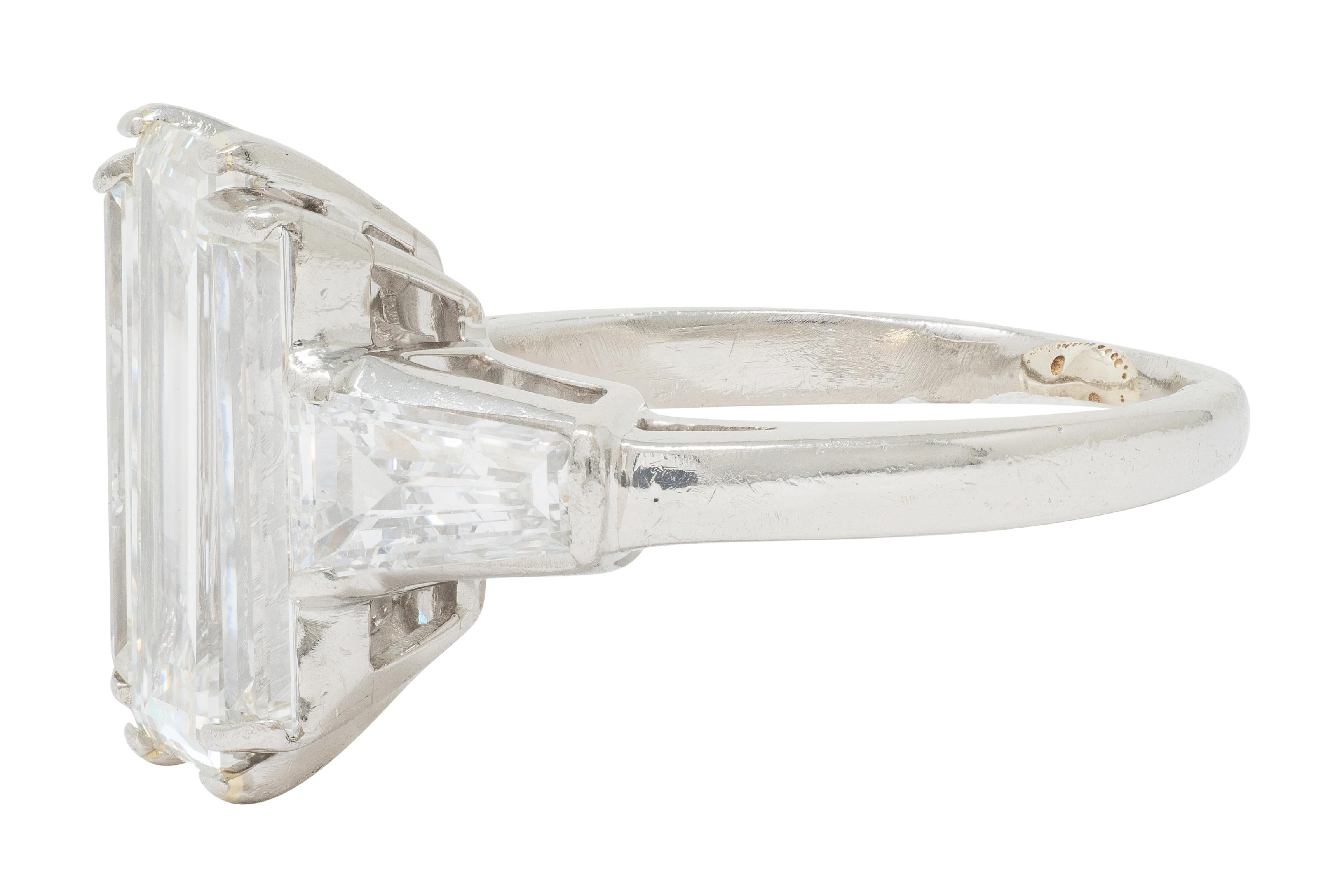 Mid-Century 4.03 CTW Diamond Platinum Vintage Three Stone Engagement Ring GIA