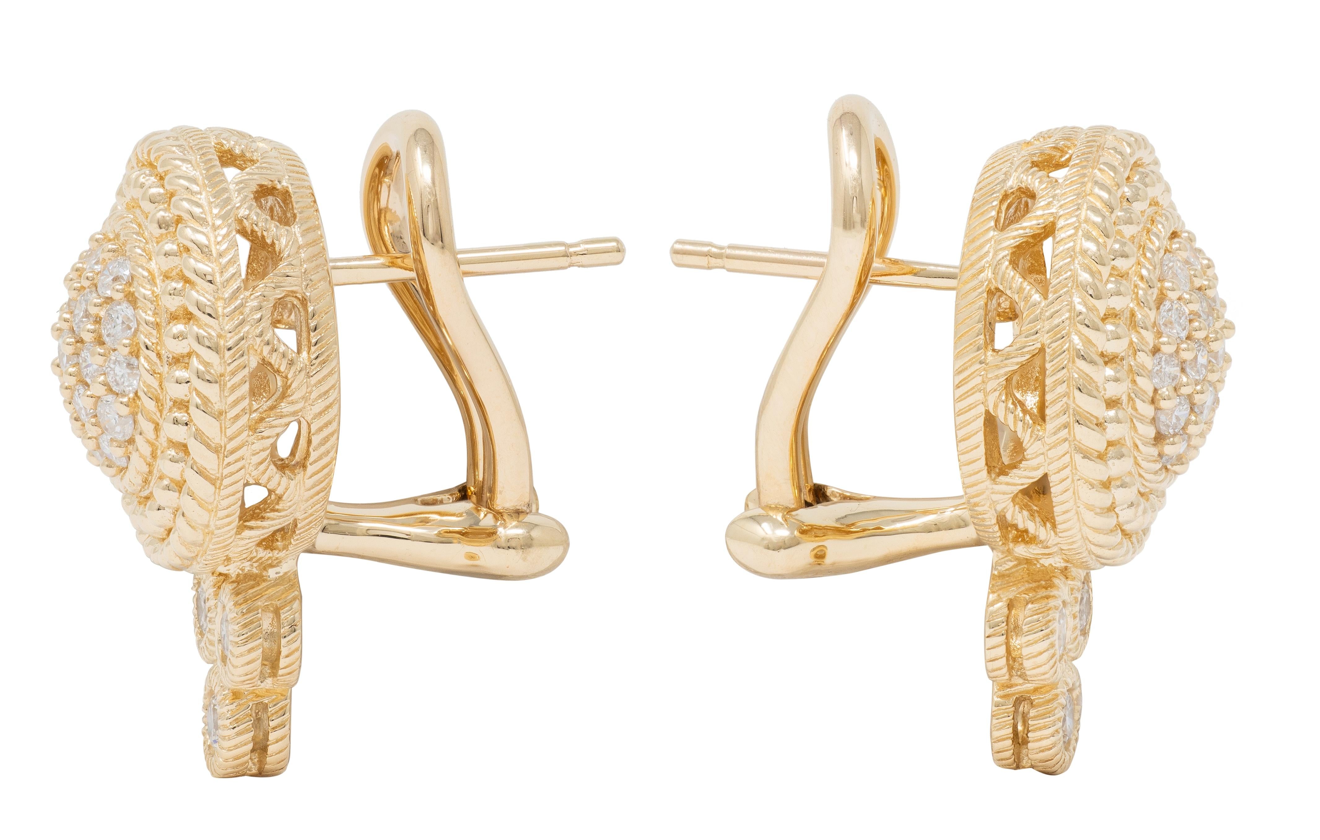 Judith Ripka 2000's Diamond 14 Karat Yellow Gold Cluster Earrings