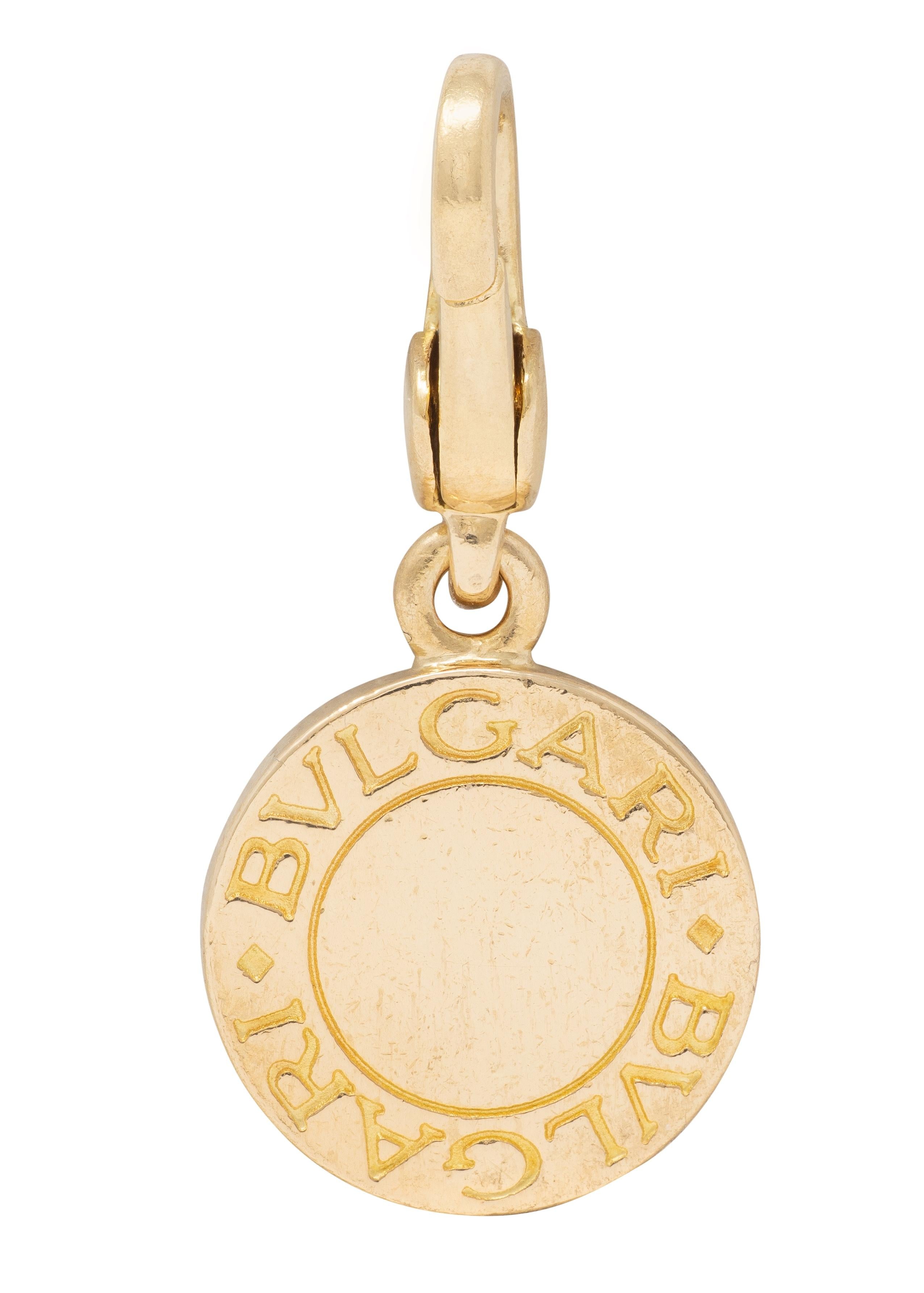 Bulgari 1990's Diamond 18 Karat Yellow Gold Vintage Disk Pendant Charm