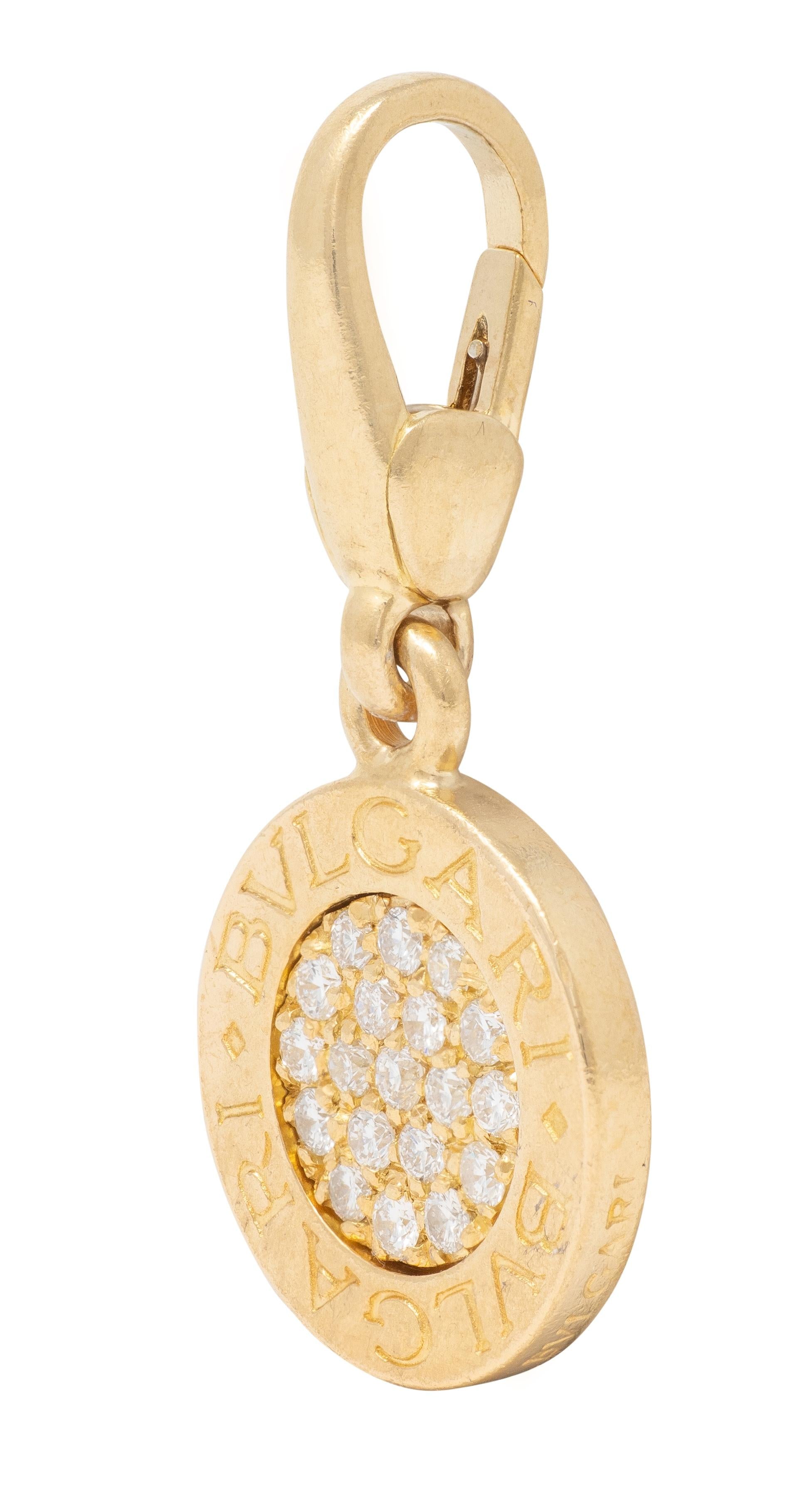 Bulgari 1990's Diamond 18 Karat Yellow Gold Vintage Disk Pendant Charm