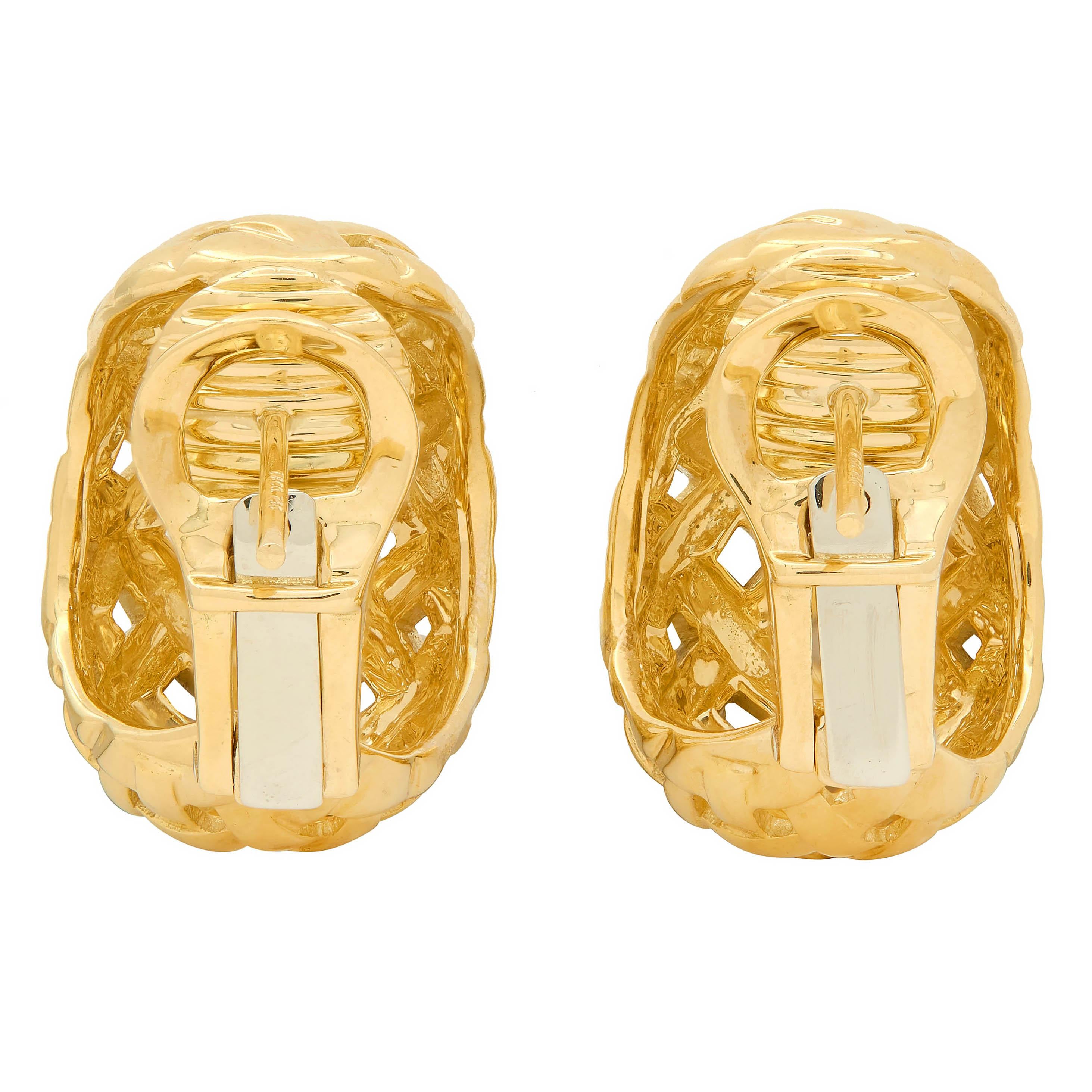 Tiffany & Co. 1989 18K Gold Vintage Vannerie Basket Weave J-Hoop Earrings