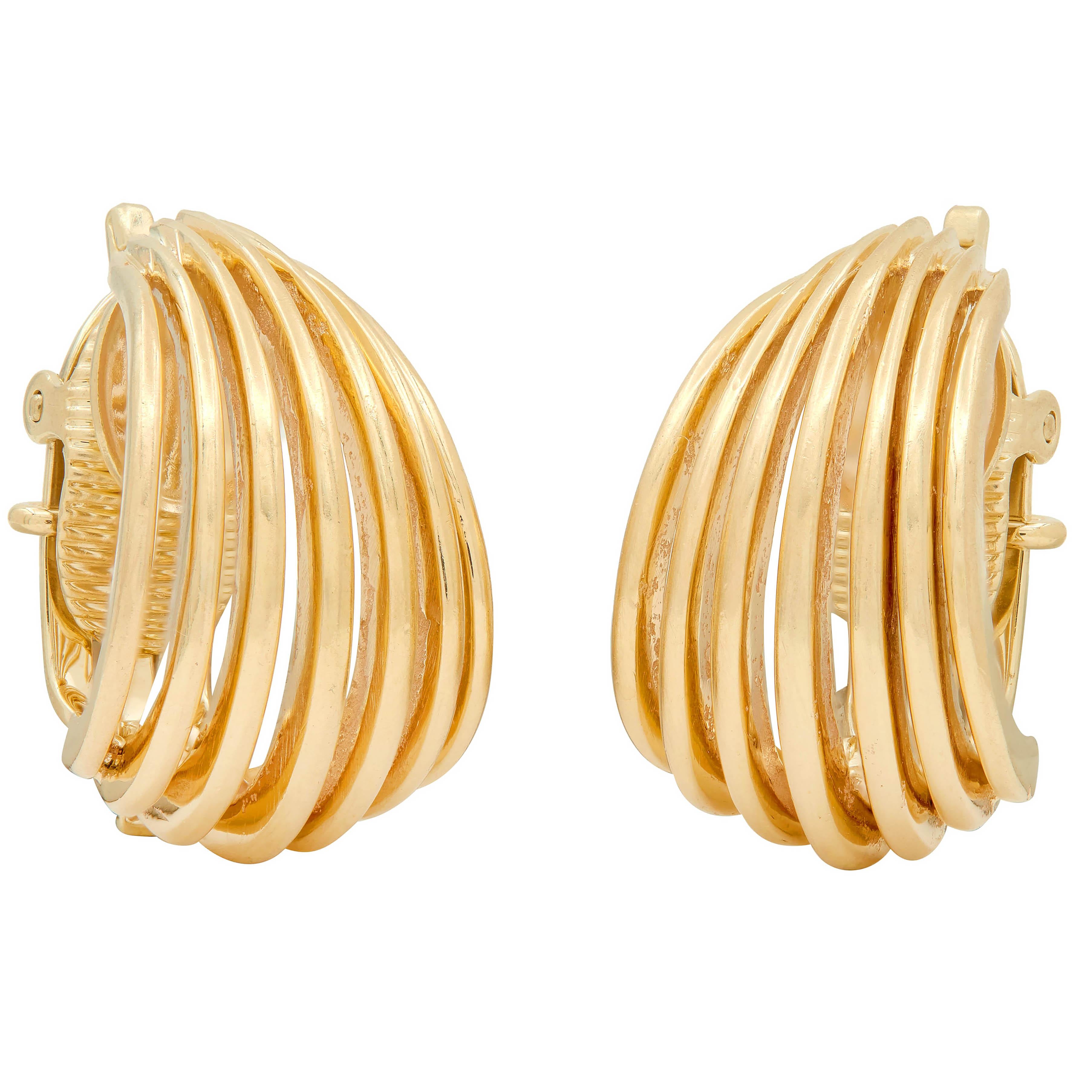 Tiffany & Co. Retro 14 Karat Yellow Gold Vintage Wire J-Hoop Ear-Clip Earrings