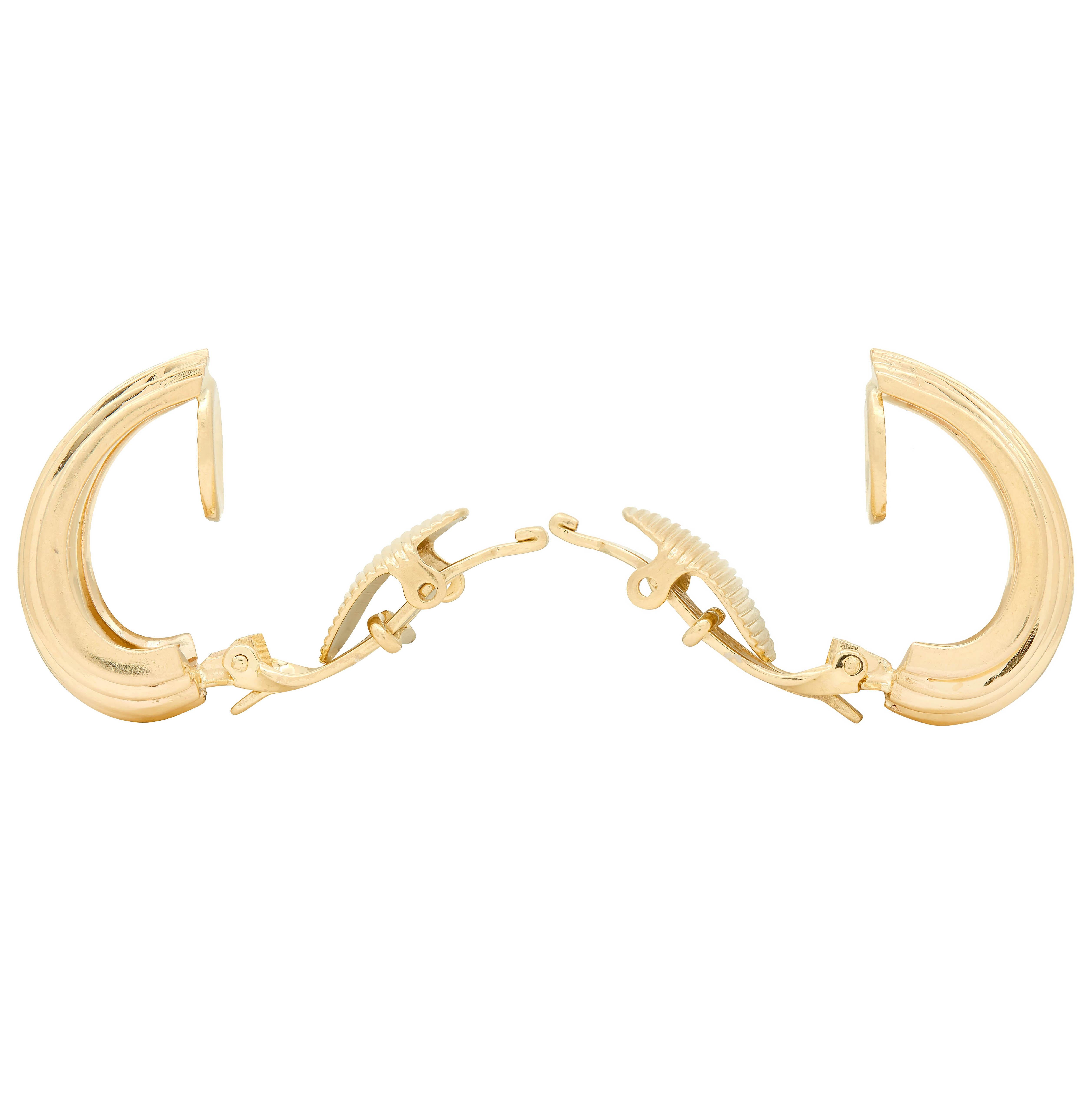 Tiffany & Co. Retro 14 Karat Yellow Gold Vintage Wire J-Hoop Ear-Clip Earrings