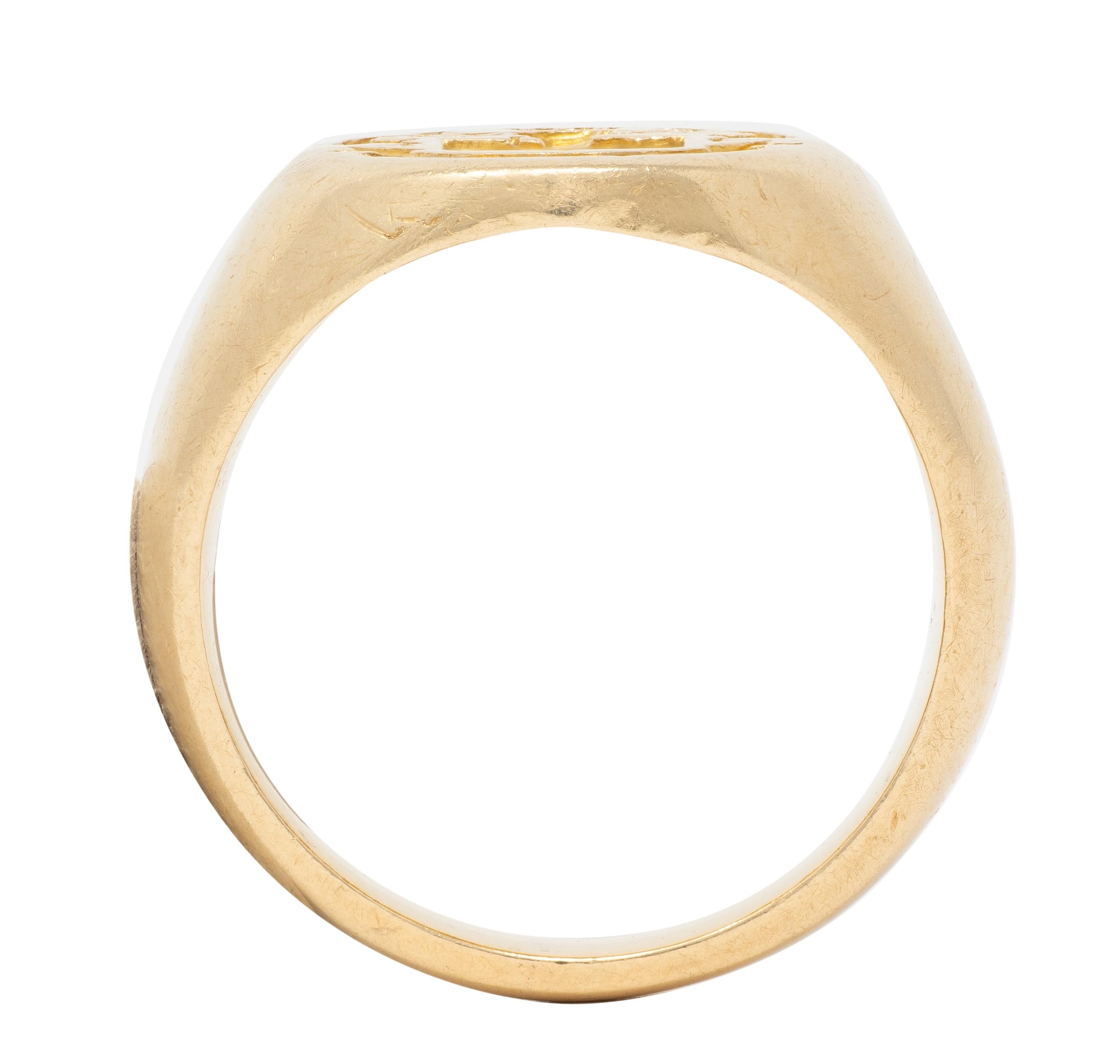 Tiffany & Co Edwardian 14K Yellow Gold Antique Unisex Heraldic Crest Signet Ring