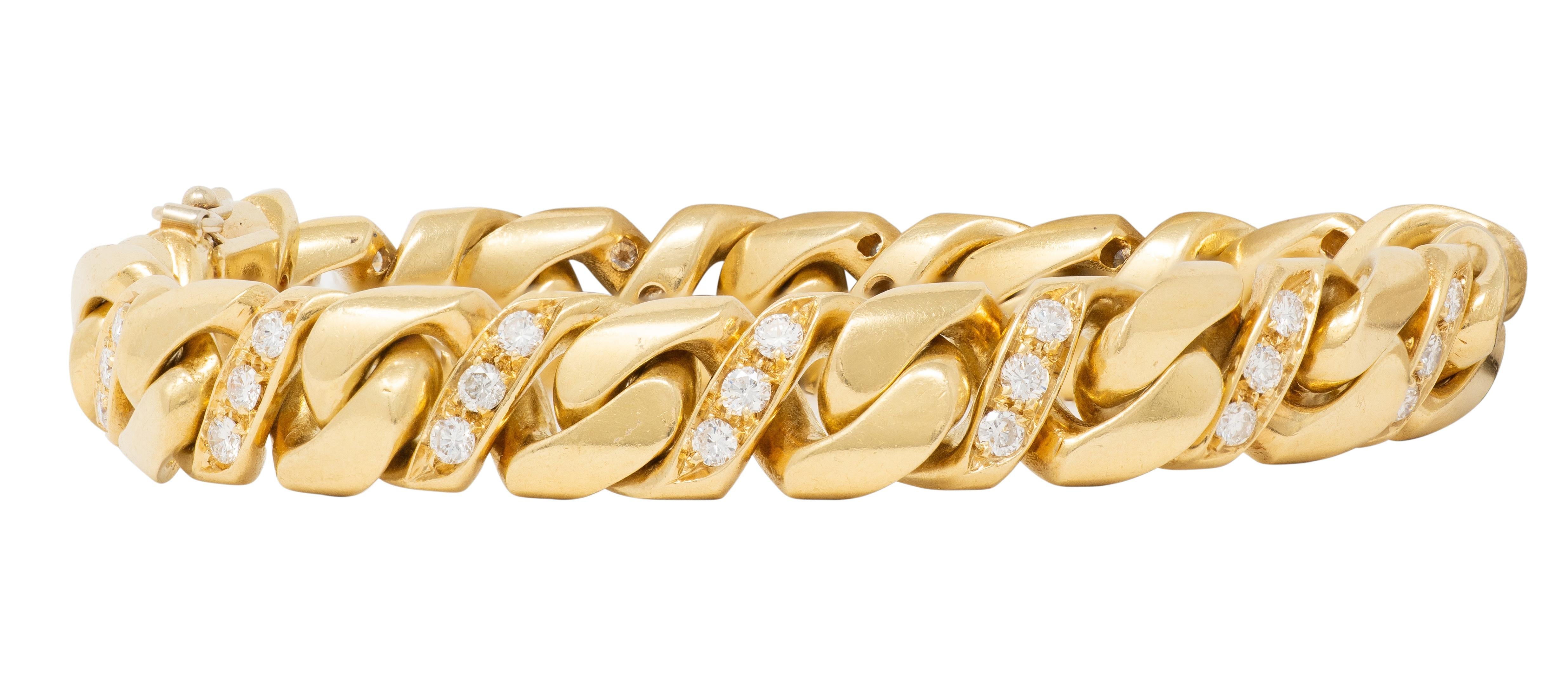 Bulgari 1970's Diamond 18 Karat Yellow Gold Vintage Fancy Curb Link Bracelet