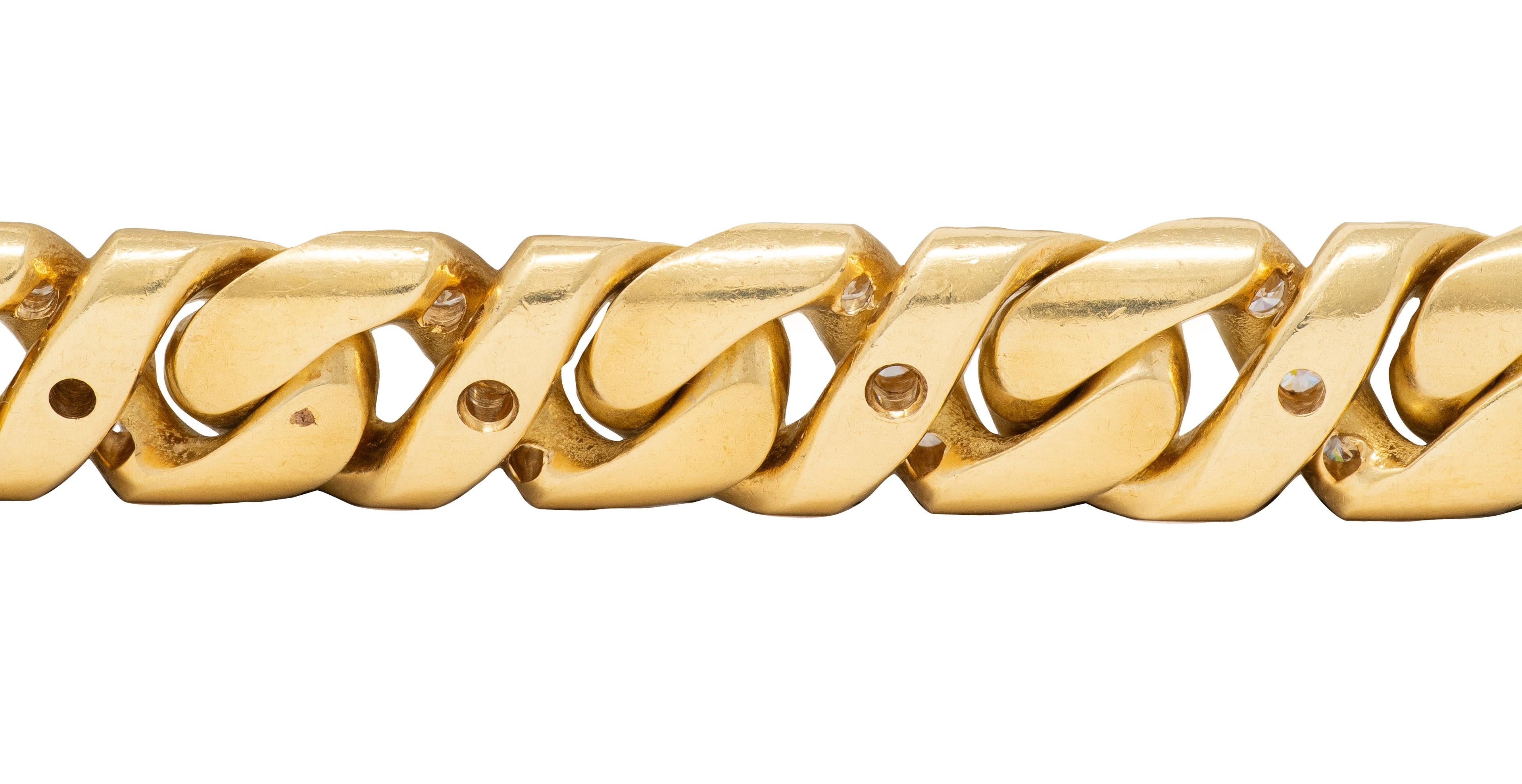 Bulgari 1970's Diamond 18 Karat Yellow Gold Vintage Fancy Curb Link Bracelet