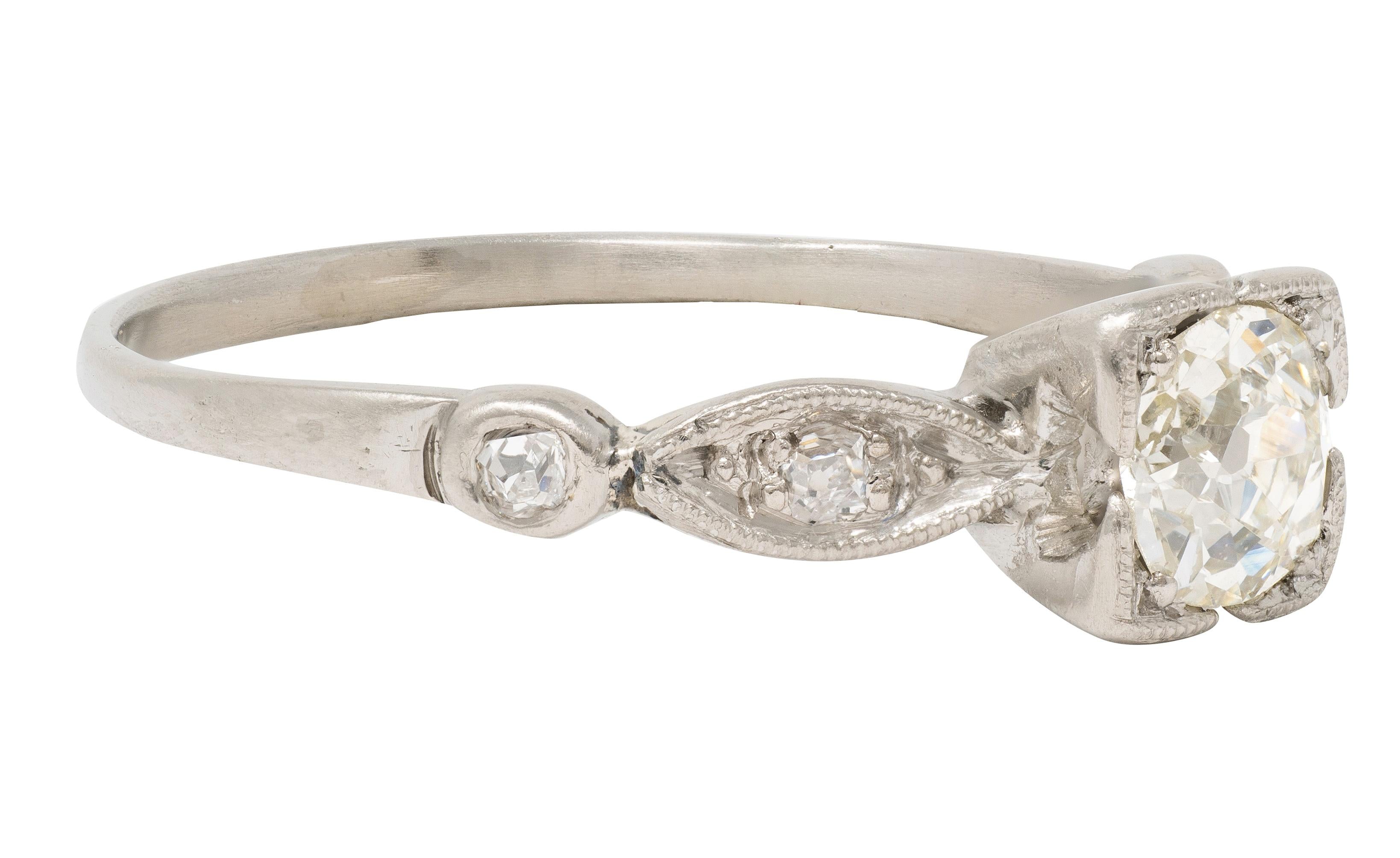 Retro 0.43 CTW Old Mine Diamond 18 Karat White Gold Vintage Engagement Ring