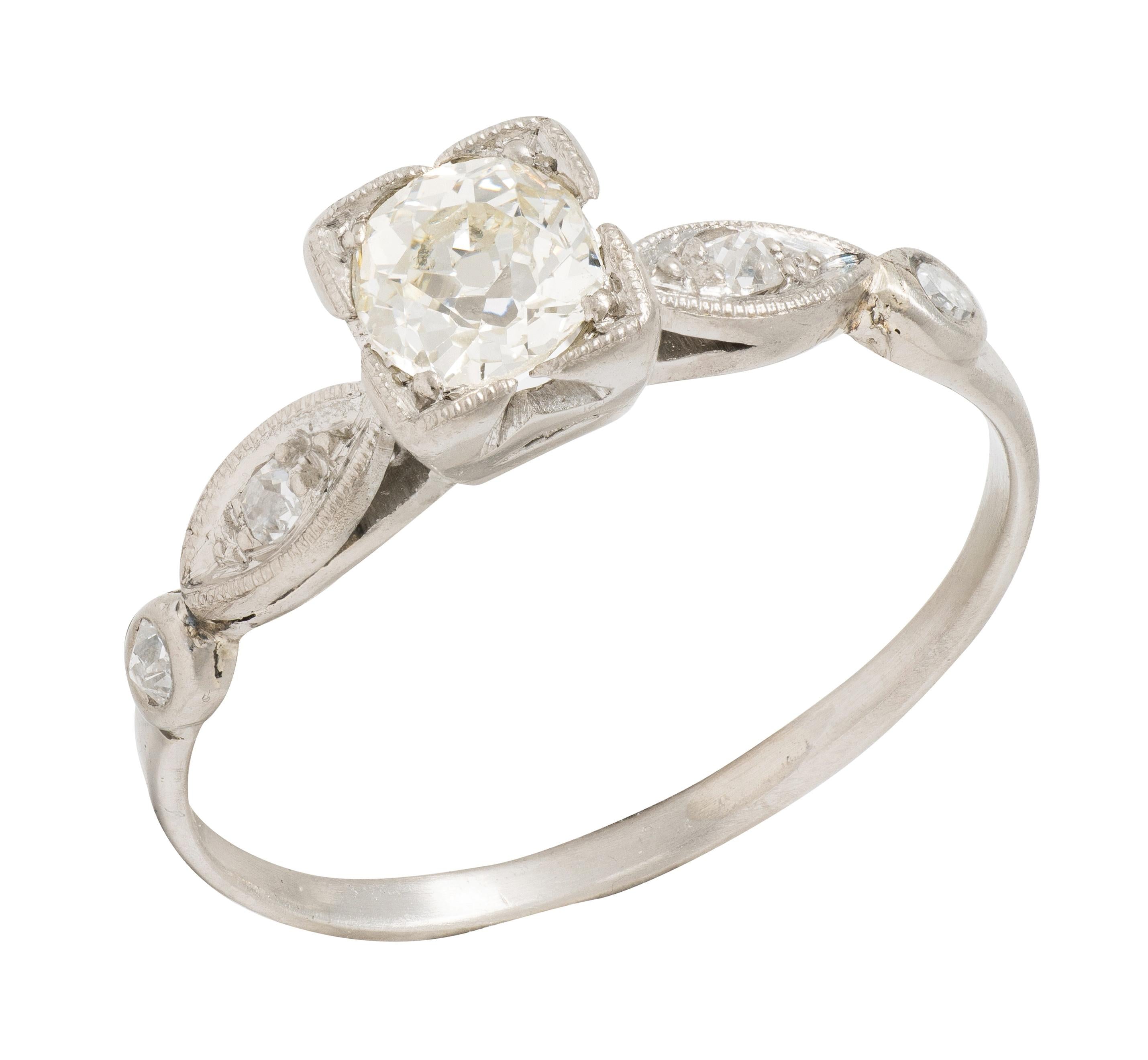 Retro 0.43 CTW Old Mine Diamond 18 Karat White Gold Vintage Engagement Ring