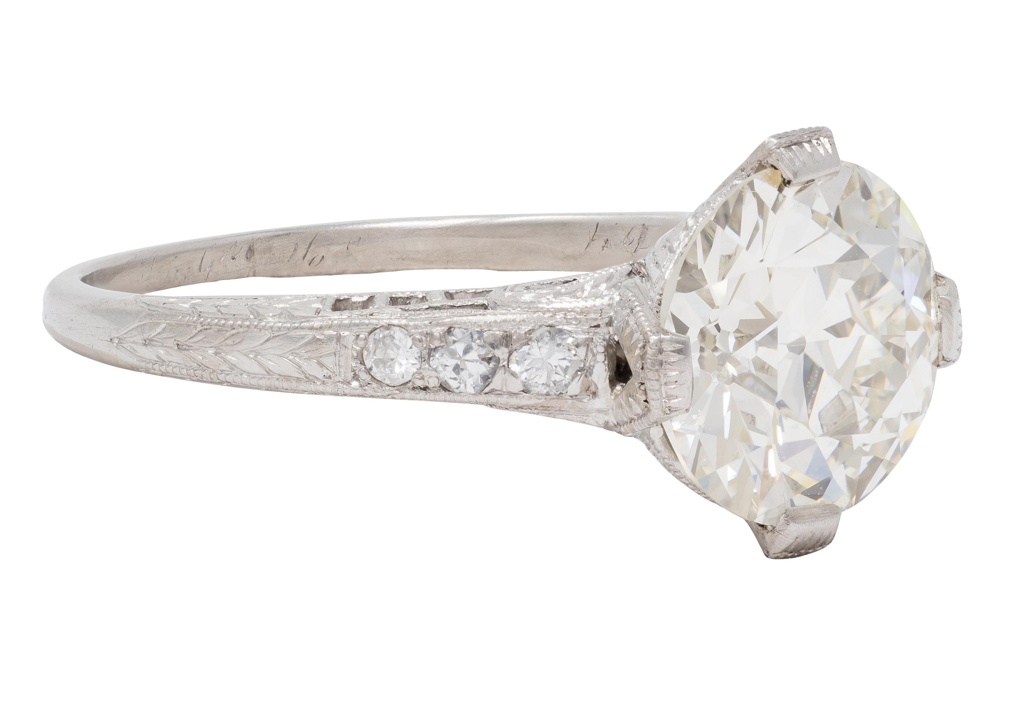 Art Deco 2.56 CTW Old Mine Diamond Platinum Vintage Wheat Engagement Ring