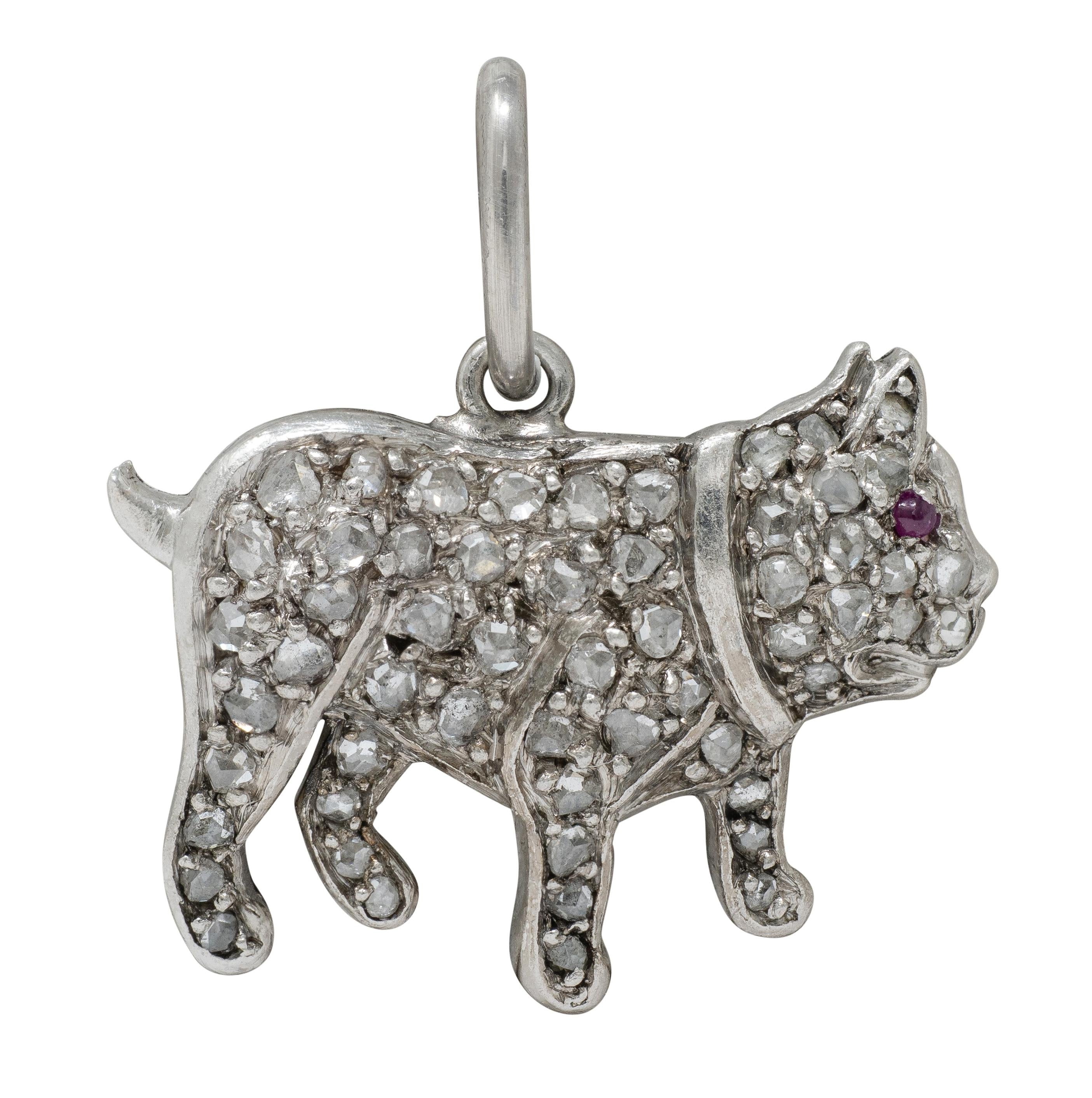 Cartier Art Deco Diamond Ruby Platinum Vintage French Bulldog Dog Charm