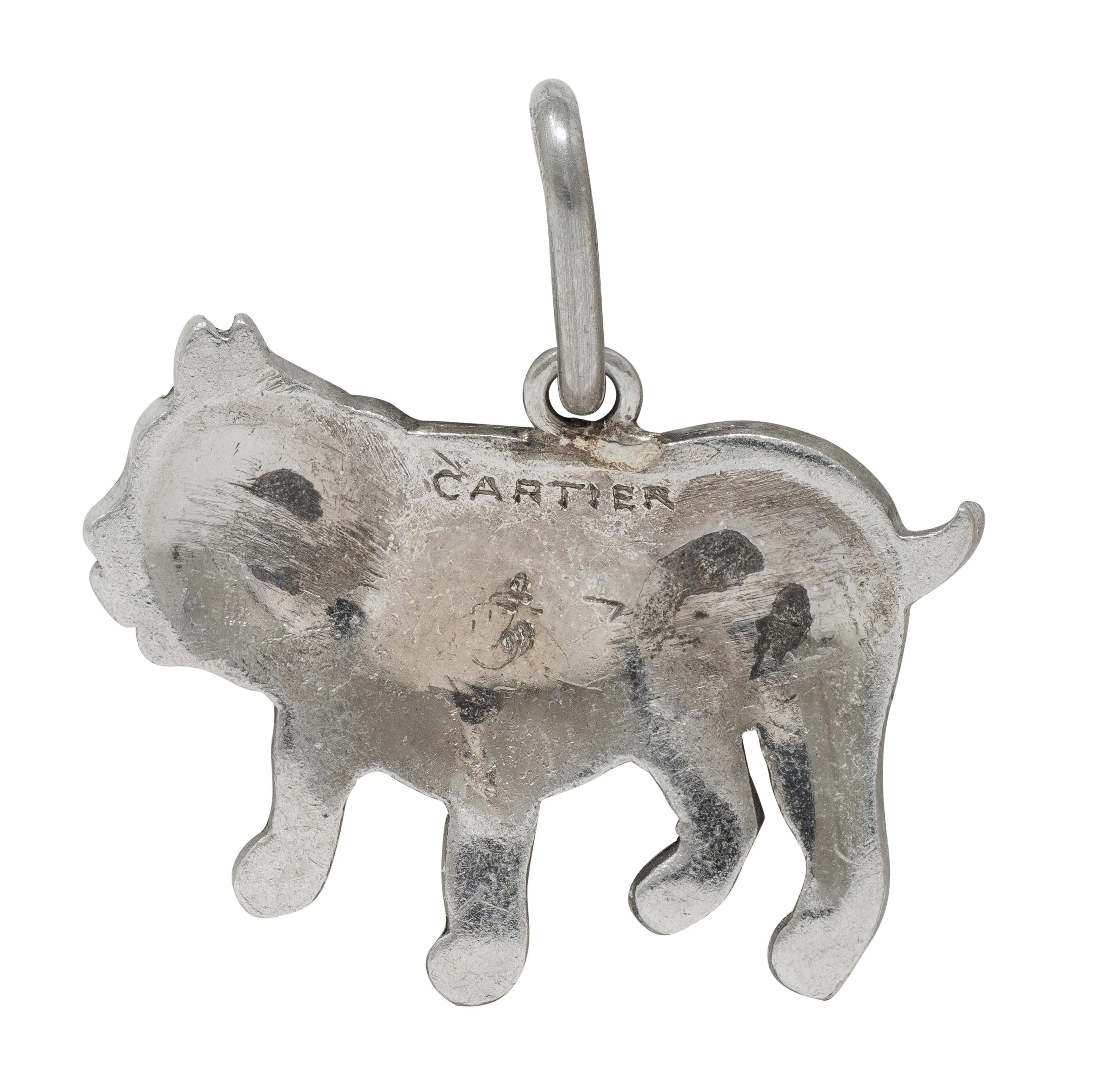 Cartier Art Deco Diamond Ruby Platinum Vintage French Bulldog Dog Charm